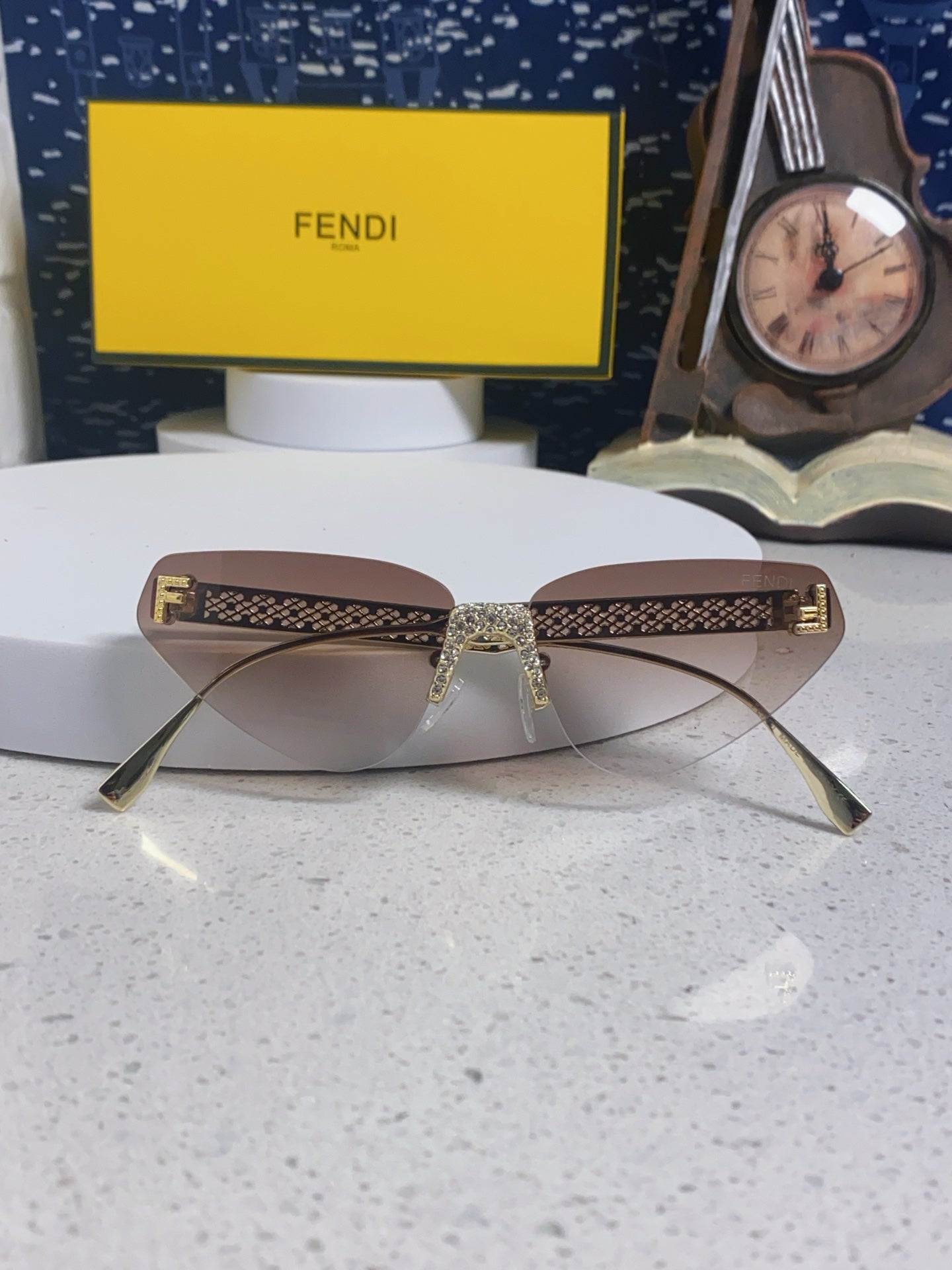 Fendi Lightweight Metal Rimless Brown Lens Sunglasses for Women - 432732 - detail image 9