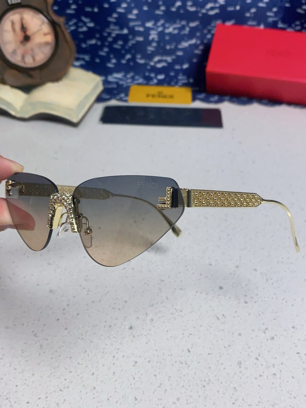 Fendi Lightweight Metal Rimless Silver Lens Sunglasses for Women - 358745 - detail image 6