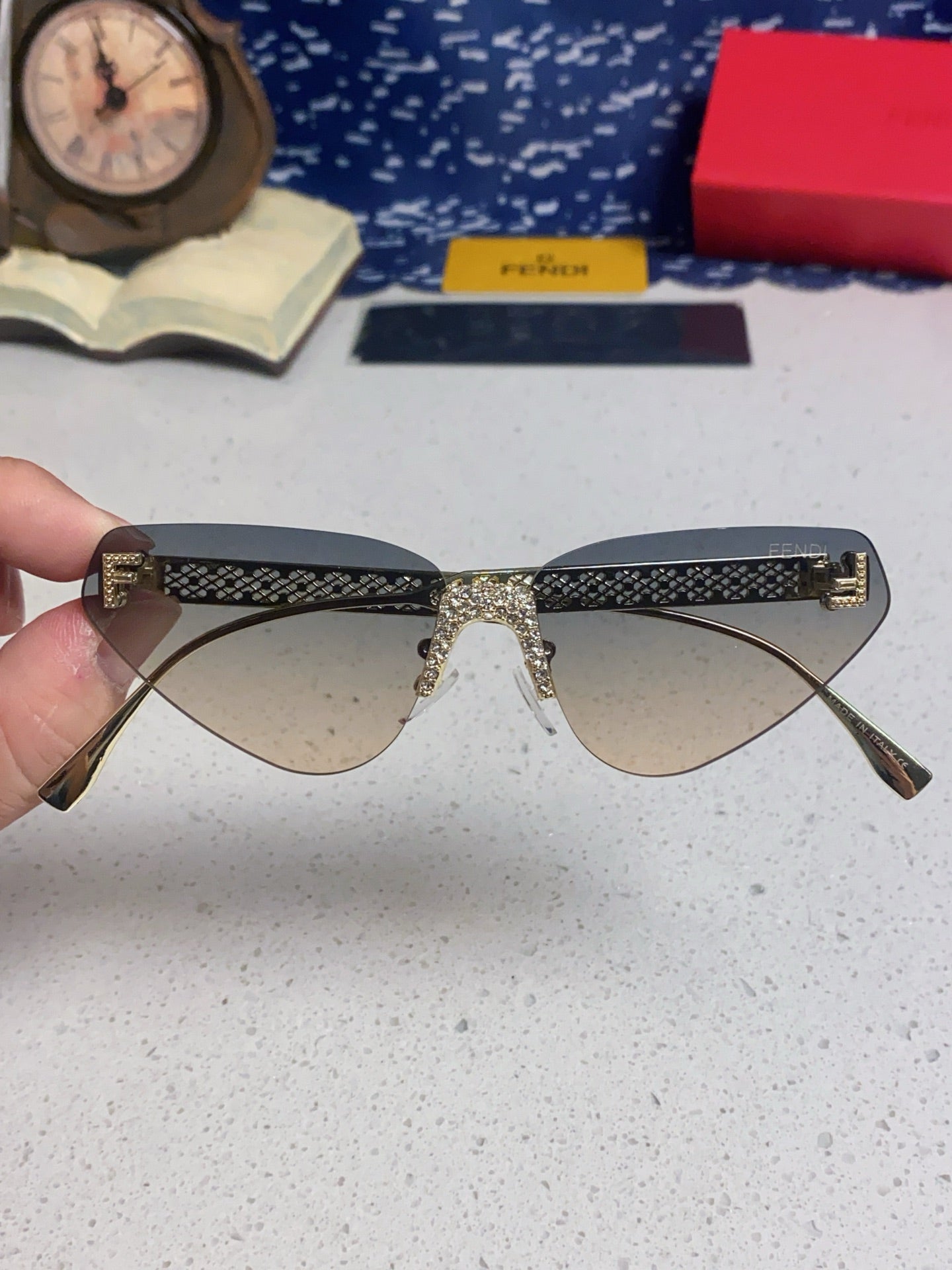 Fendi Lightweight Metal Rimless Silver Lens Sunglasses for Women - 358745 - detail image 4