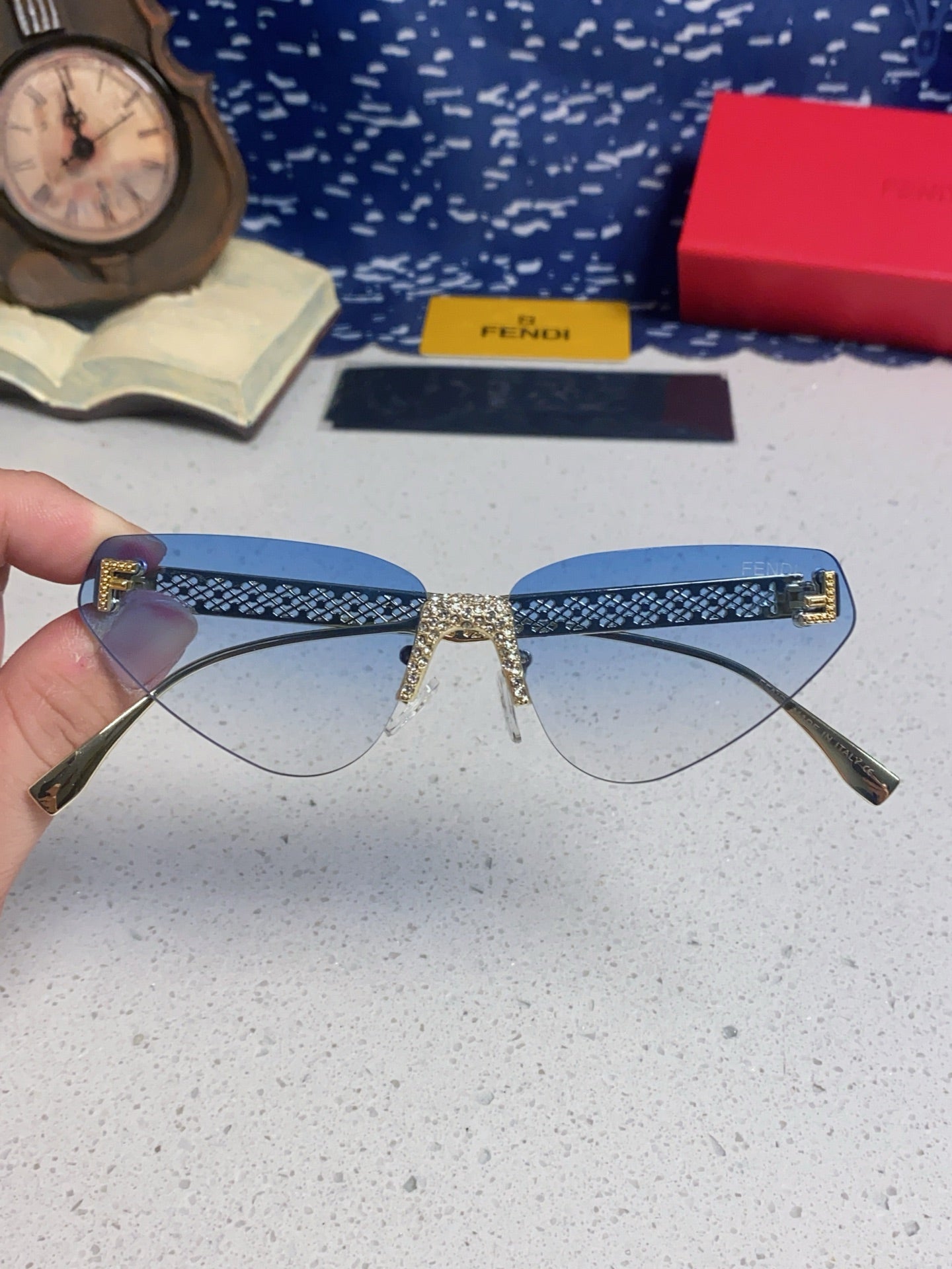 Fendi Lightweight Metal Rimless Silver Lens Sunglasses for Women - 432734 - detail image 4