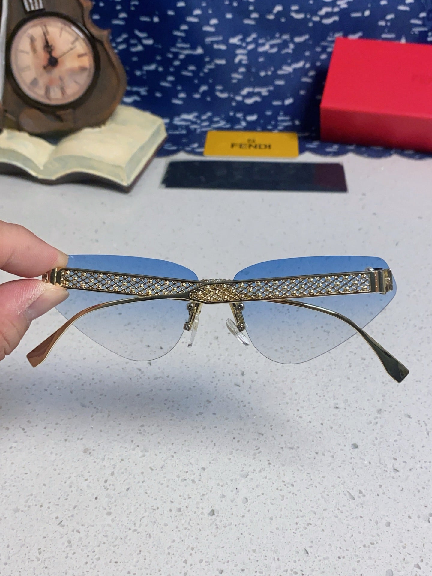 Fendi Lightweight Metal Rimless Silver Lens Sunglasses for Women - 358746 - detail image 5