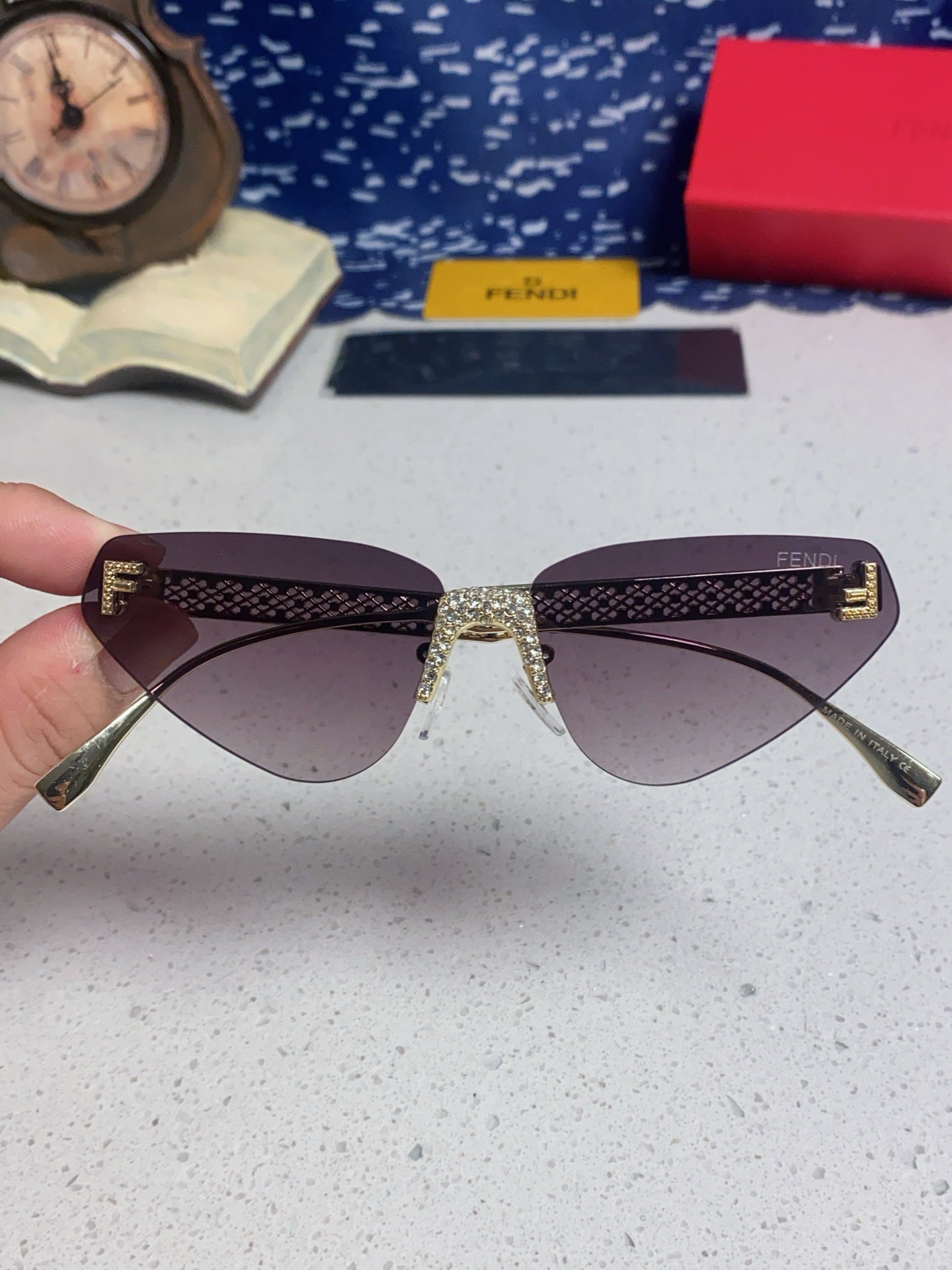 Fendi Lightweight Metal Rimless Silver Lens Sunglasses for Women - 358747 - detail image 4