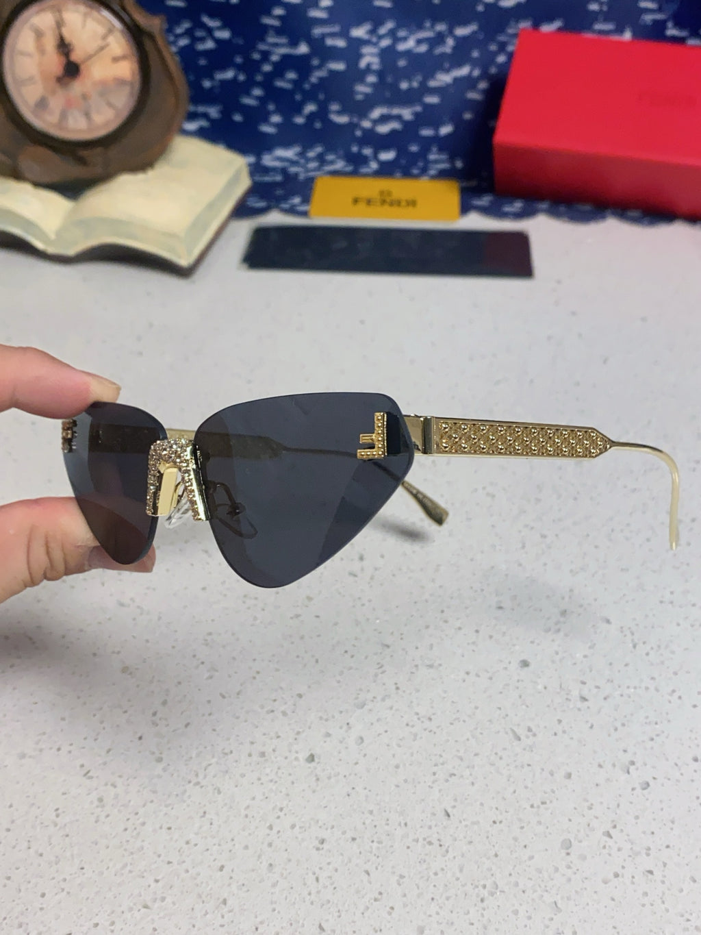 Fendi Lightweight Metal Rimless Silver Lens Sunglasses for Women - 432736 - detail image 6