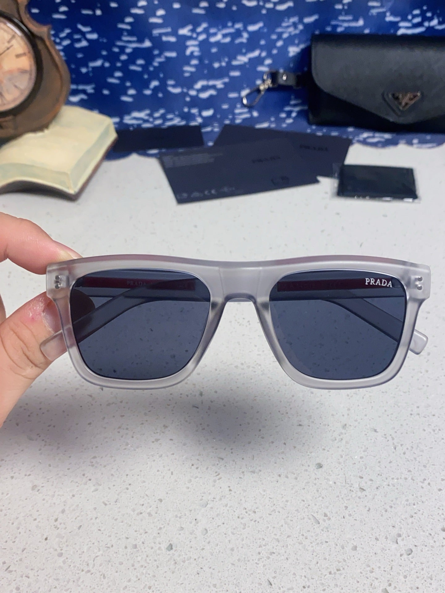 Prada Square Blue Lens Sunglasses for Men & Women - 358459 - detail image 4