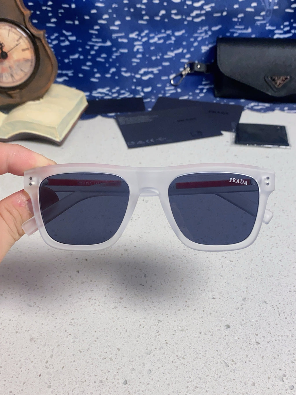 Prada Square Blue Lens Sunglasses for Men & Women - 358460 - detail image 4