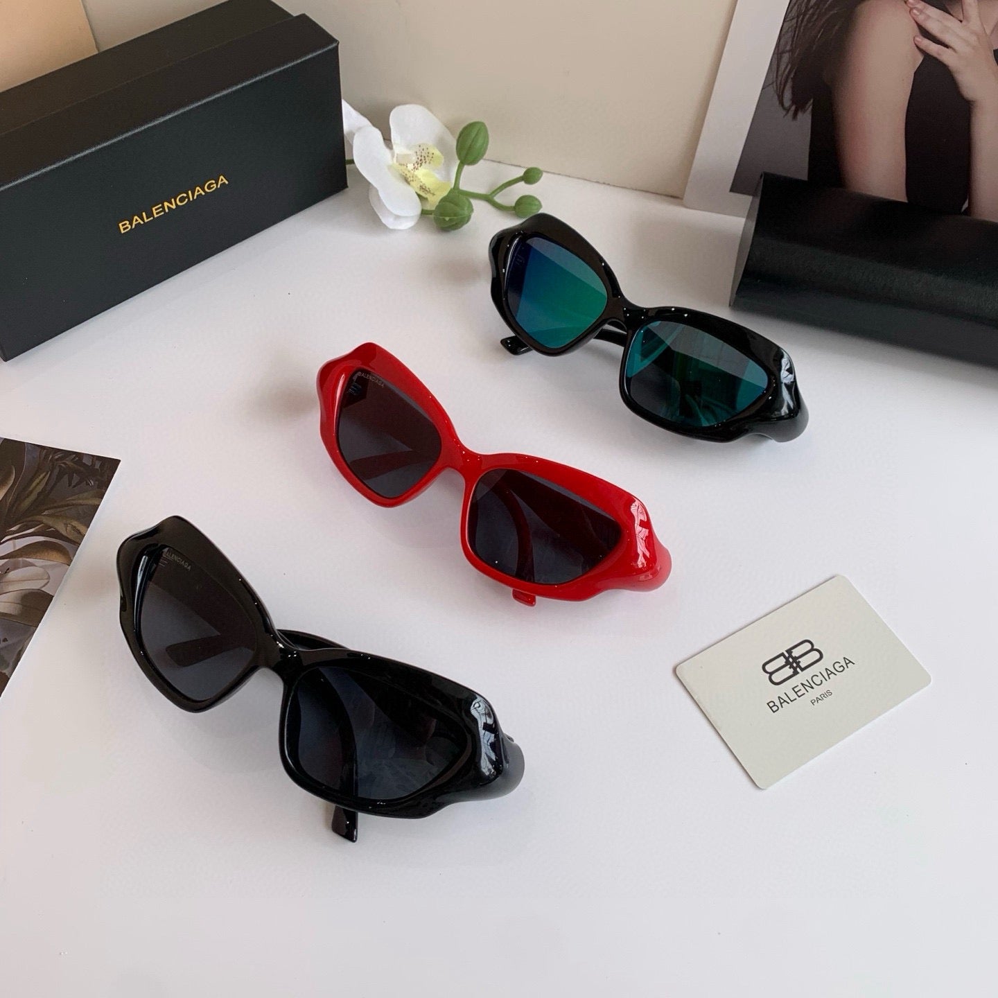 Balenciaga Square Red Lens Sunglasses for Men & Women - 432545 - detail image 2