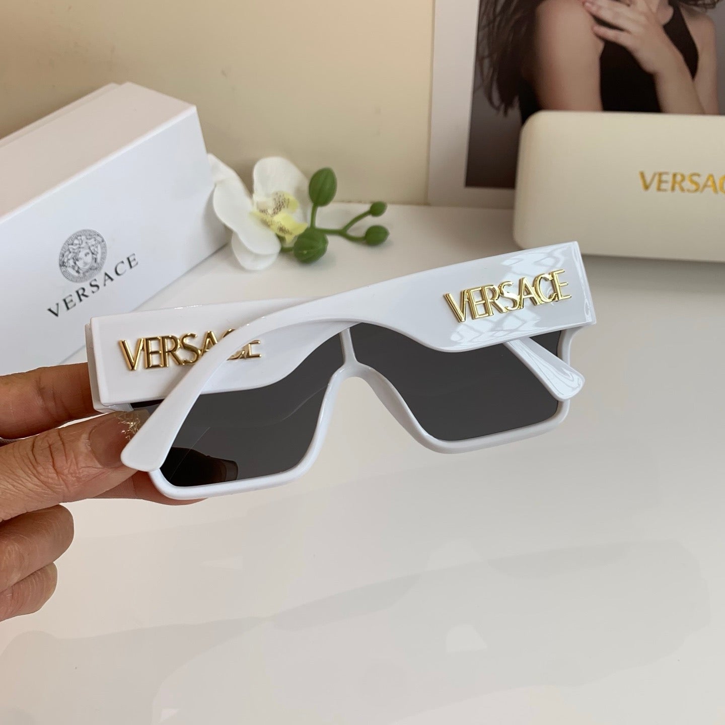 Versace Polarized Square Silver Lens Sunglasses for Men & Women - 432801 - detail image 2