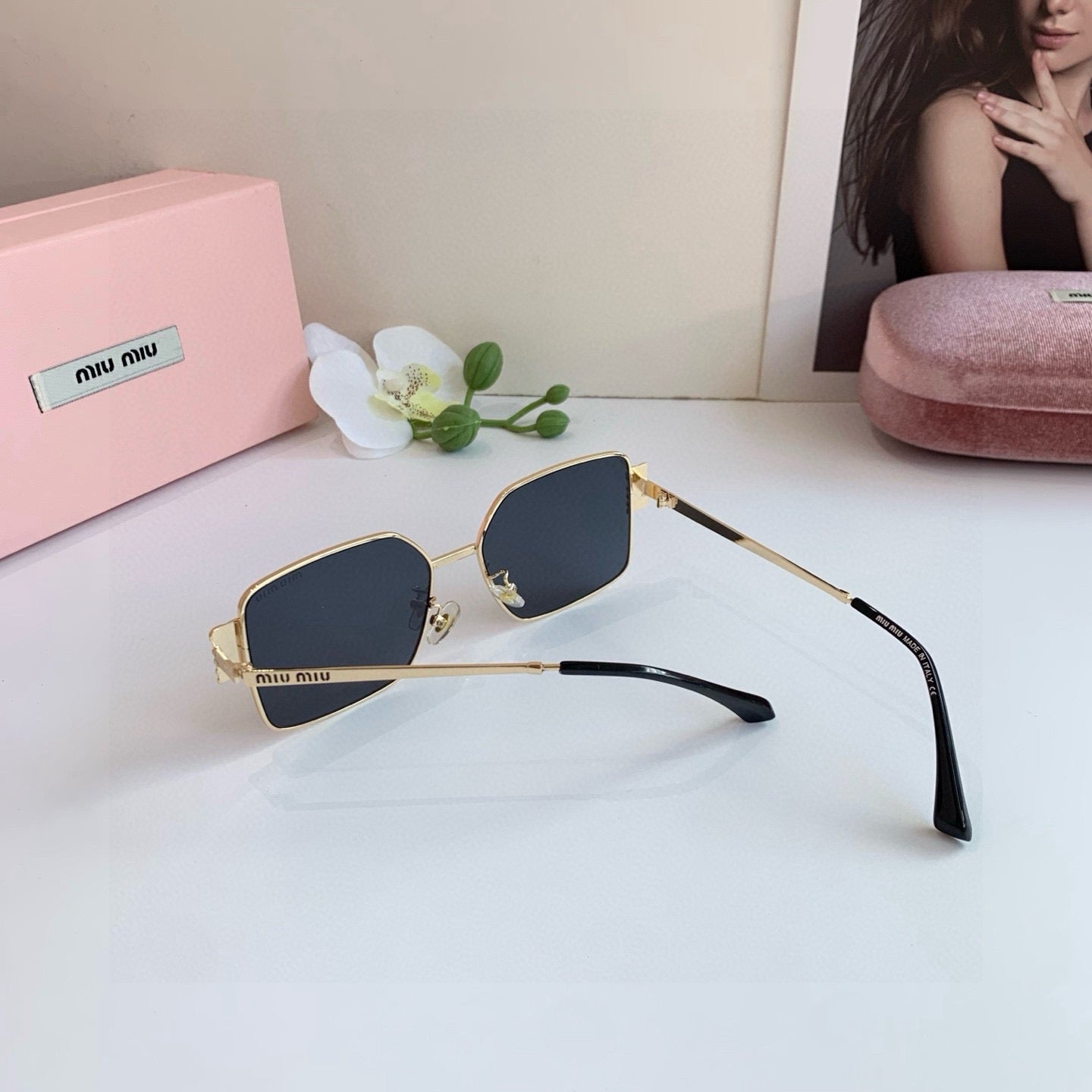 Miu Miu Metal Square Blue Lens Sunglasses for Men & Women - 449778 - detail image 4