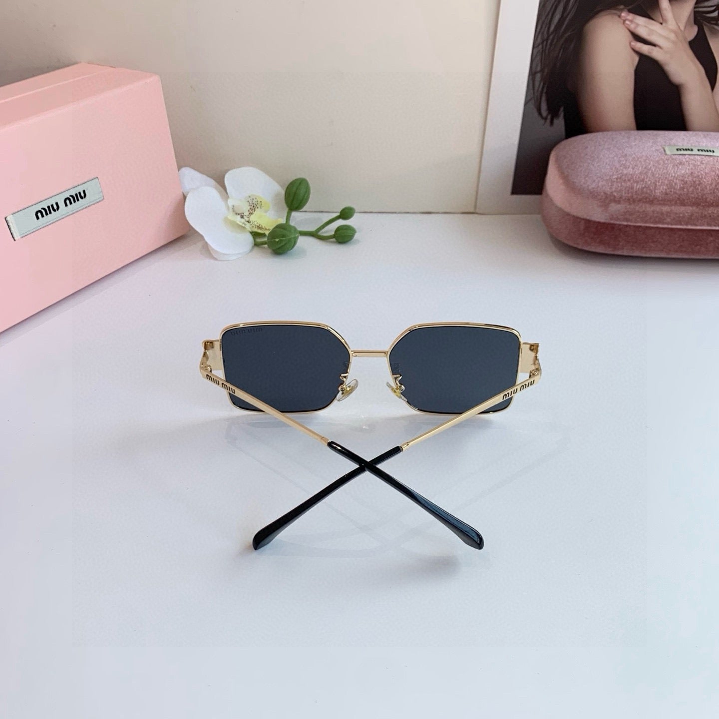 Miu Miu Metal Square Blue Lens Sunglasses for Men & Women - 449778 - detail image 2