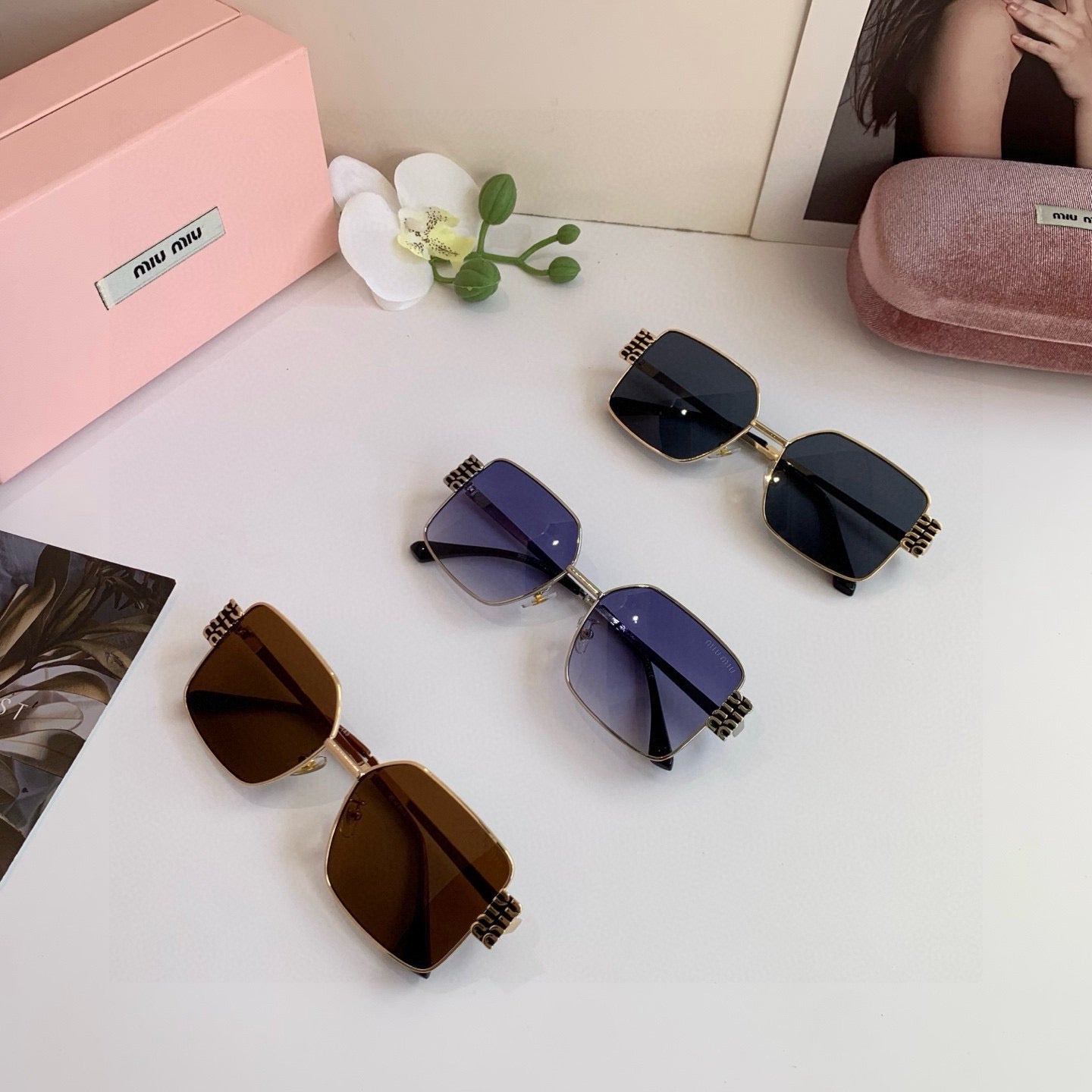 Miu Miu Metal Square Blue Lens Sunglasses for Men & Women - 449778 - detail image 5