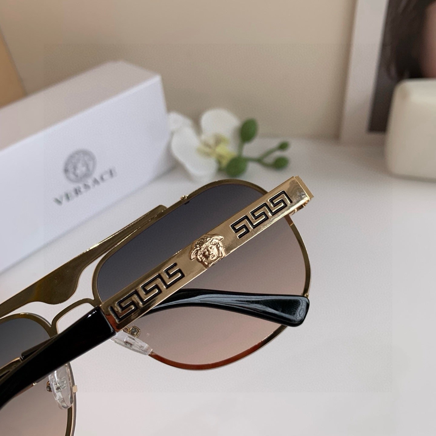 Versace Polarized Metal Square Silver Lens Sunglasses for Men & Women - 466255