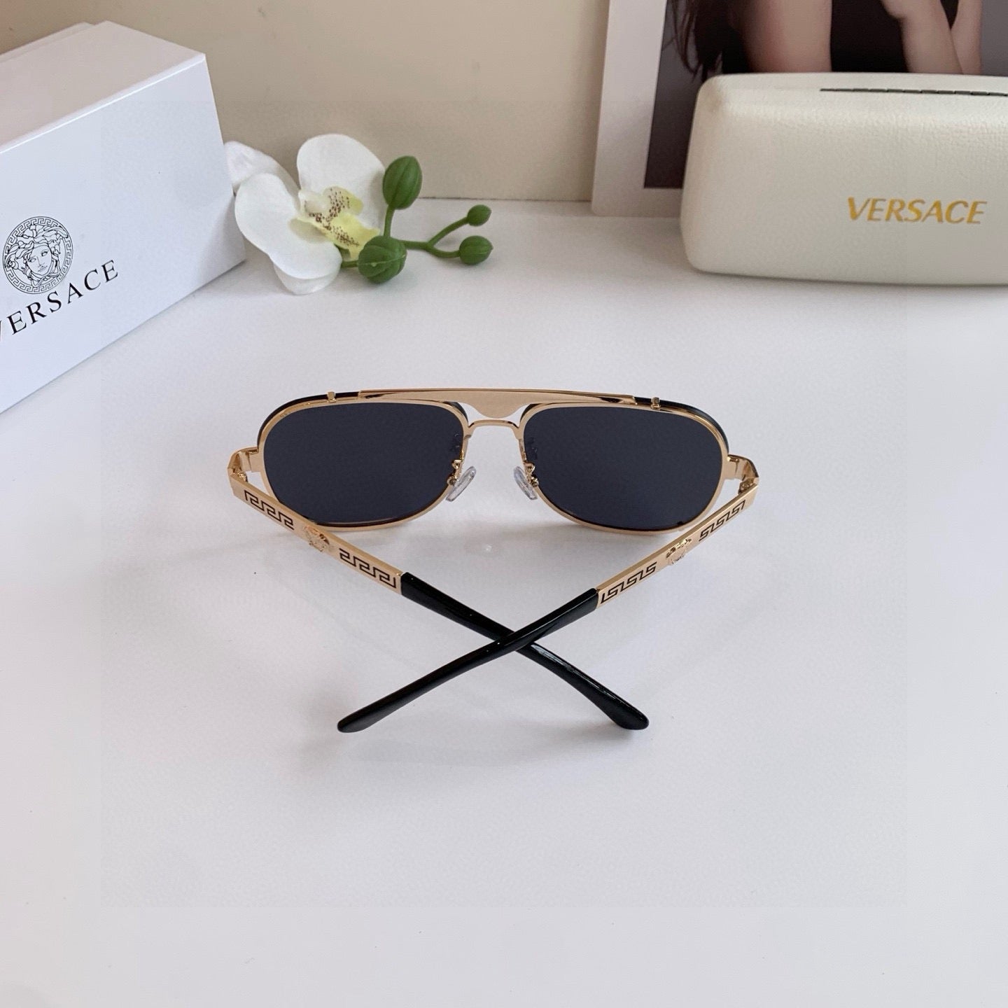 Versace Polarized Metal Square Silver Lens Sunglasses for Men & Women - 466256 - detail image 3