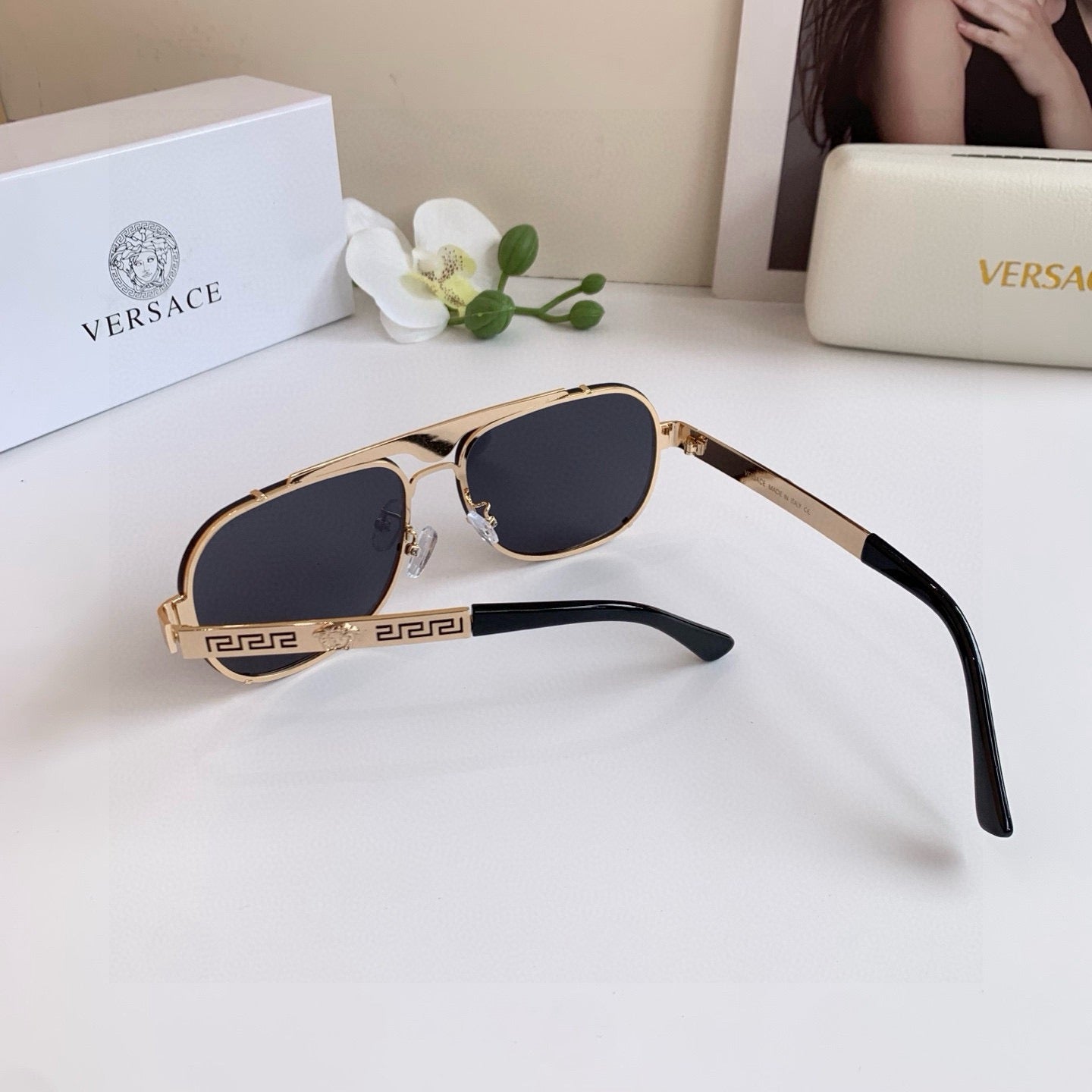 Versace Polarized Metal Square Silver Lens Sunglasses for Men & Women - 466256 - detail image 4