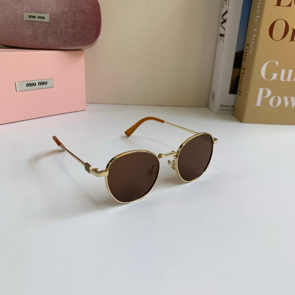 Miu Miu Metal Round Brown Lens Sunglasses for Men & Women - 432665