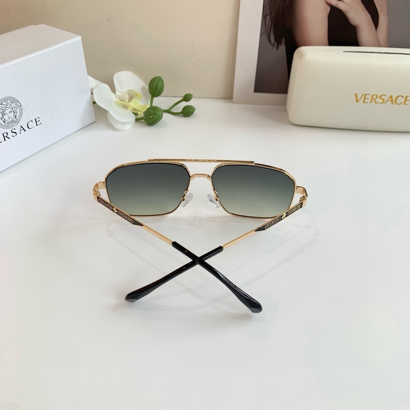 Versace Polarized Metal Square Silver Lens Sunglasses for Men & Women - 432761 - detail image 3