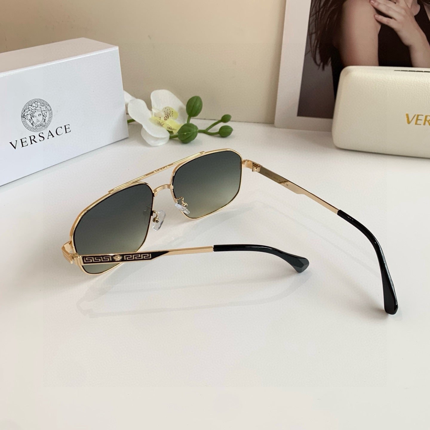 Versace Polarized Metal Square Silver Lens Sunglasses for Men & Women - 432761 - detail image 2