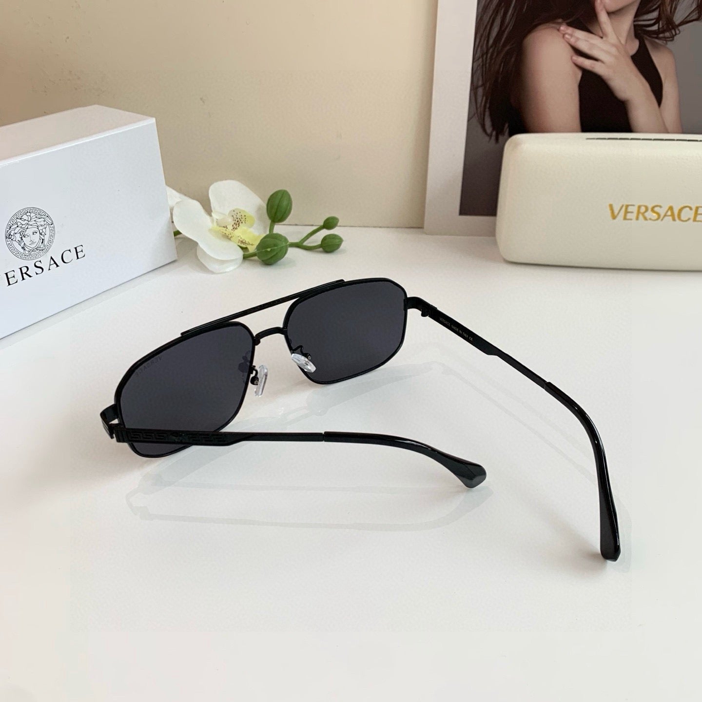 Versace Polarized Metal Square Black Lens Sunglasses for Men & Women - 432762 - detail image 2