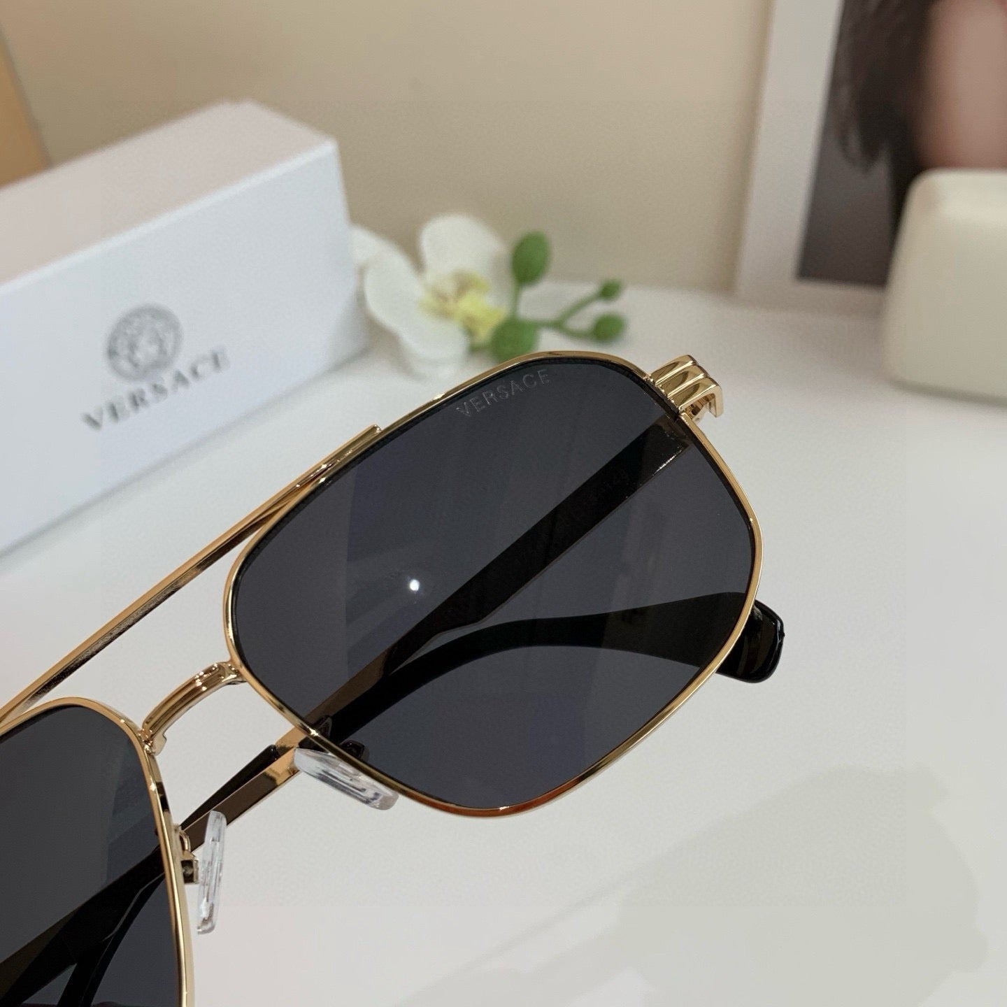 Versace Polarized Metal Square Black Lens Sunglasses for Men & Women - 432764