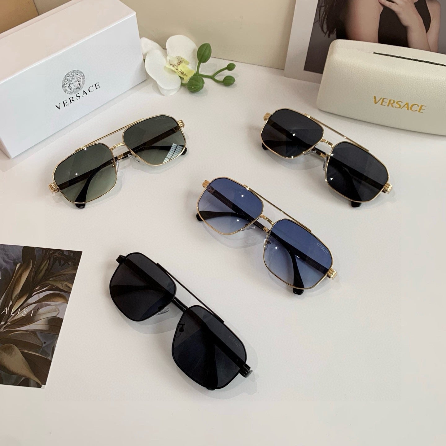 Versace Polarized Metal Square Black Lens Sunglasses for Men & Women - 432764 - detail image 3