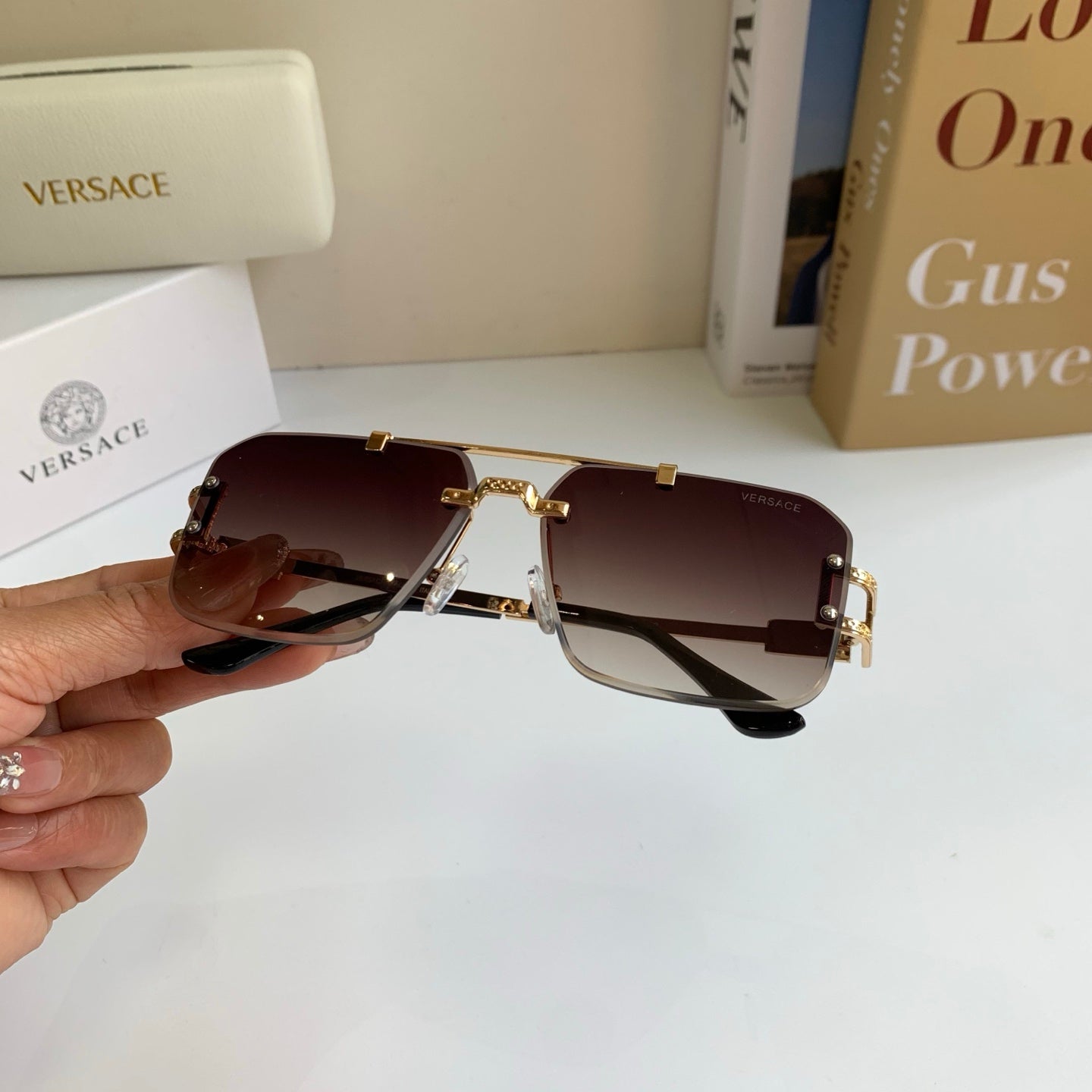 Versace Polarized Metal Square Red Lens Sunglasses for Men & Women - 432777 - detail image 5
