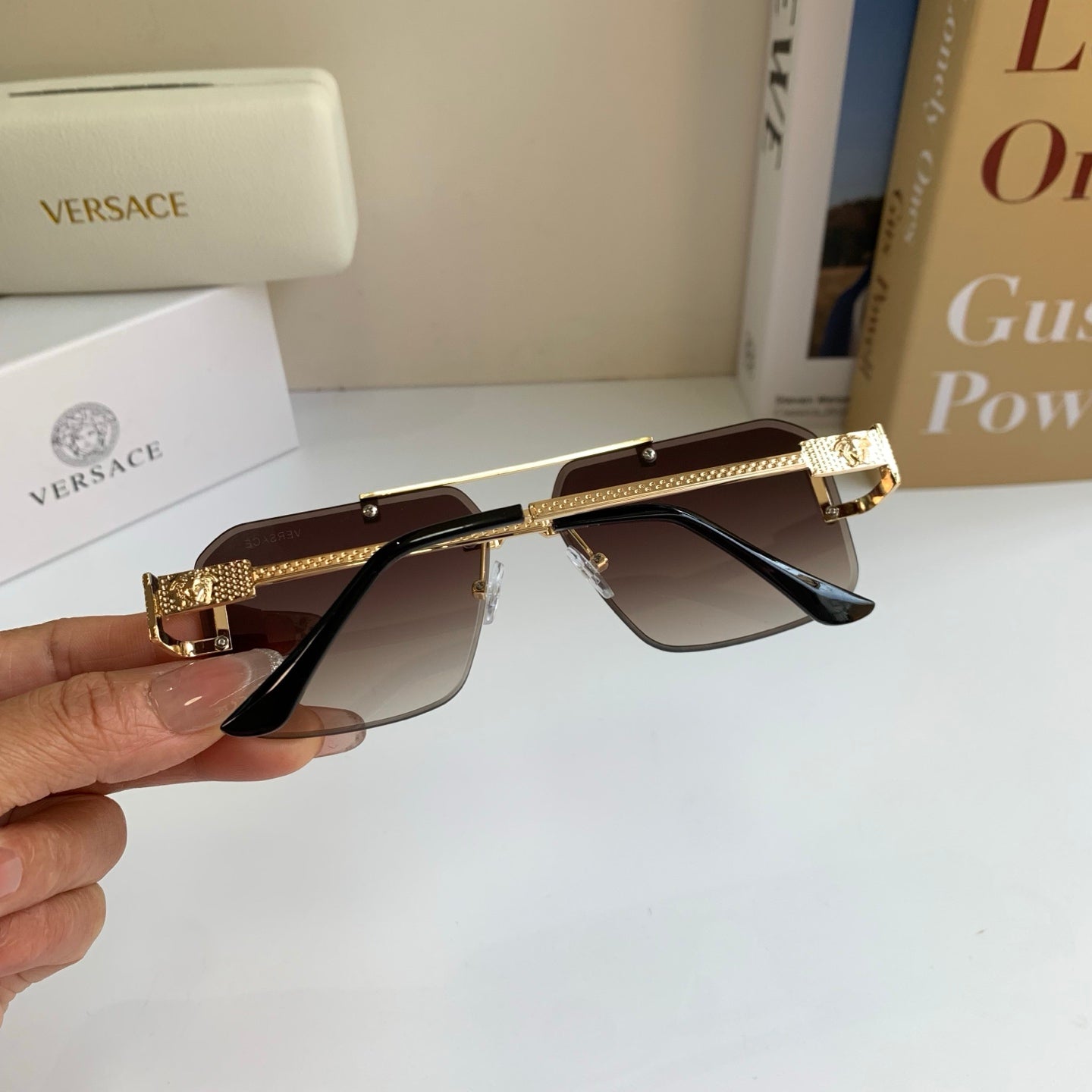 Versace Polarized Metal Square Red Lens Sunglasses for Men & Women - 432777 - detail image 6