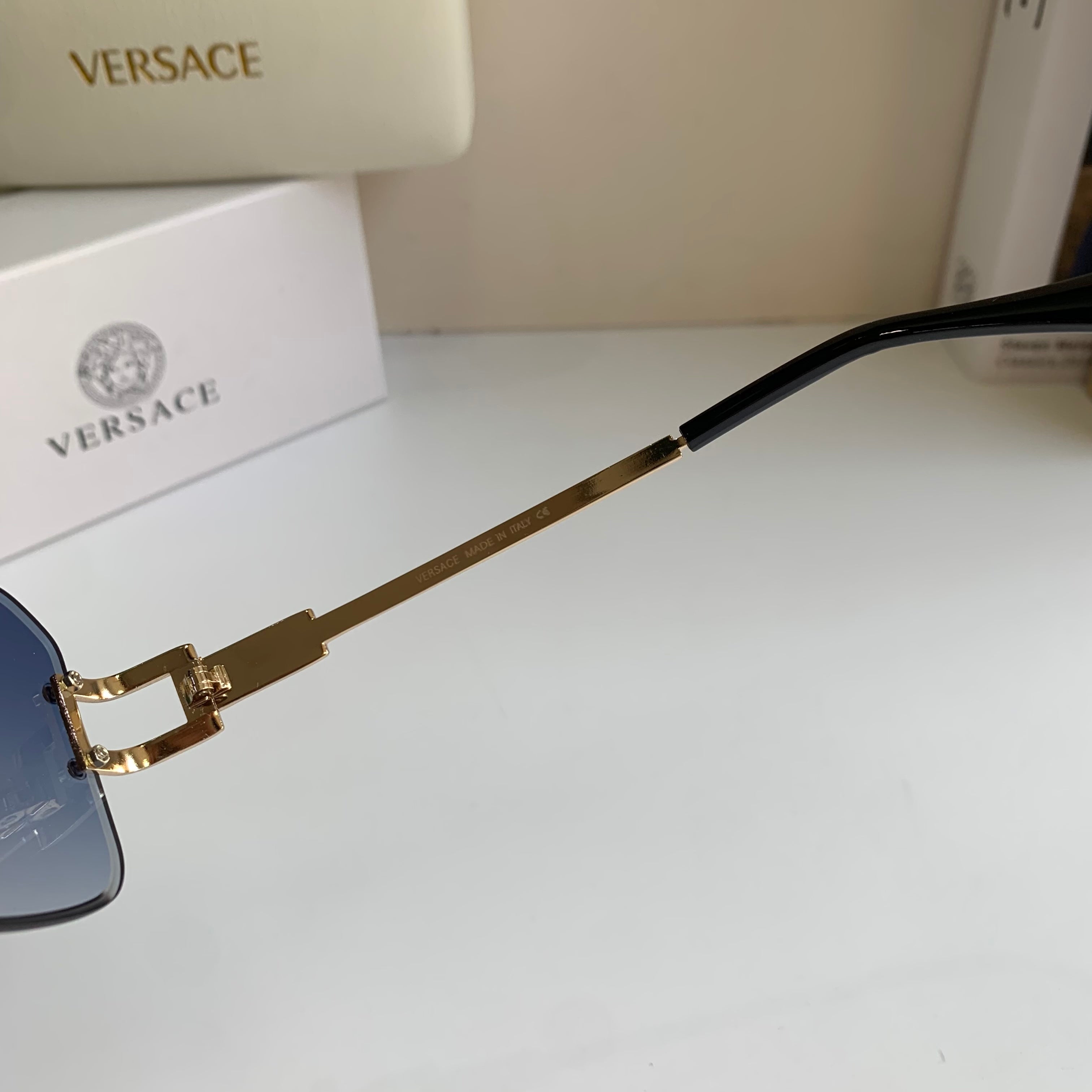 Versace Polarized Metal Square Blue Lens Sunglasses for Men & Women - detail image 7