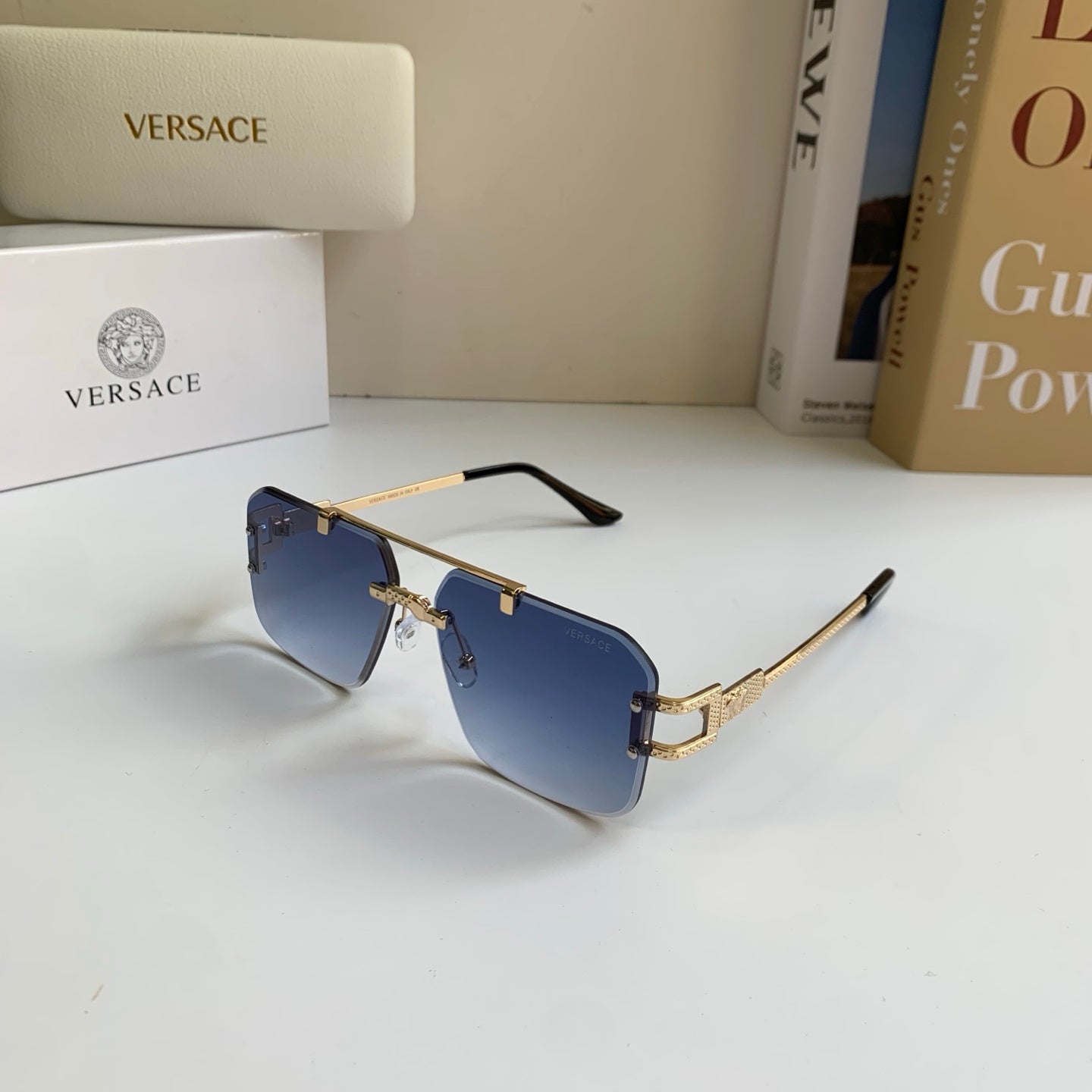 Versace Polarized Metal Square Blue Lens Sunglasses for Men & Women - detail image 2