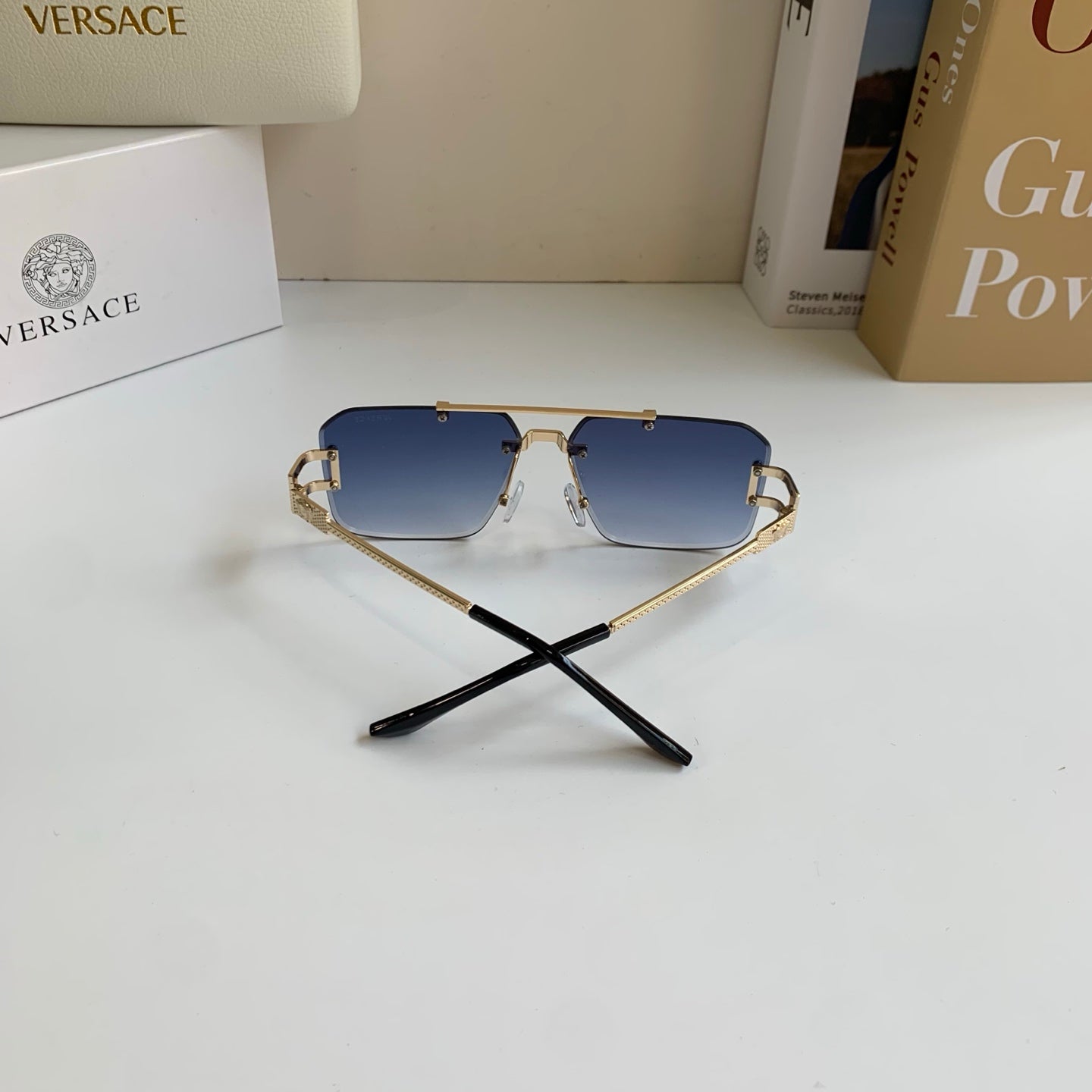 Versace Polarized Metal Square Blue Lens Sunglasses for Men & Women - detail image 6