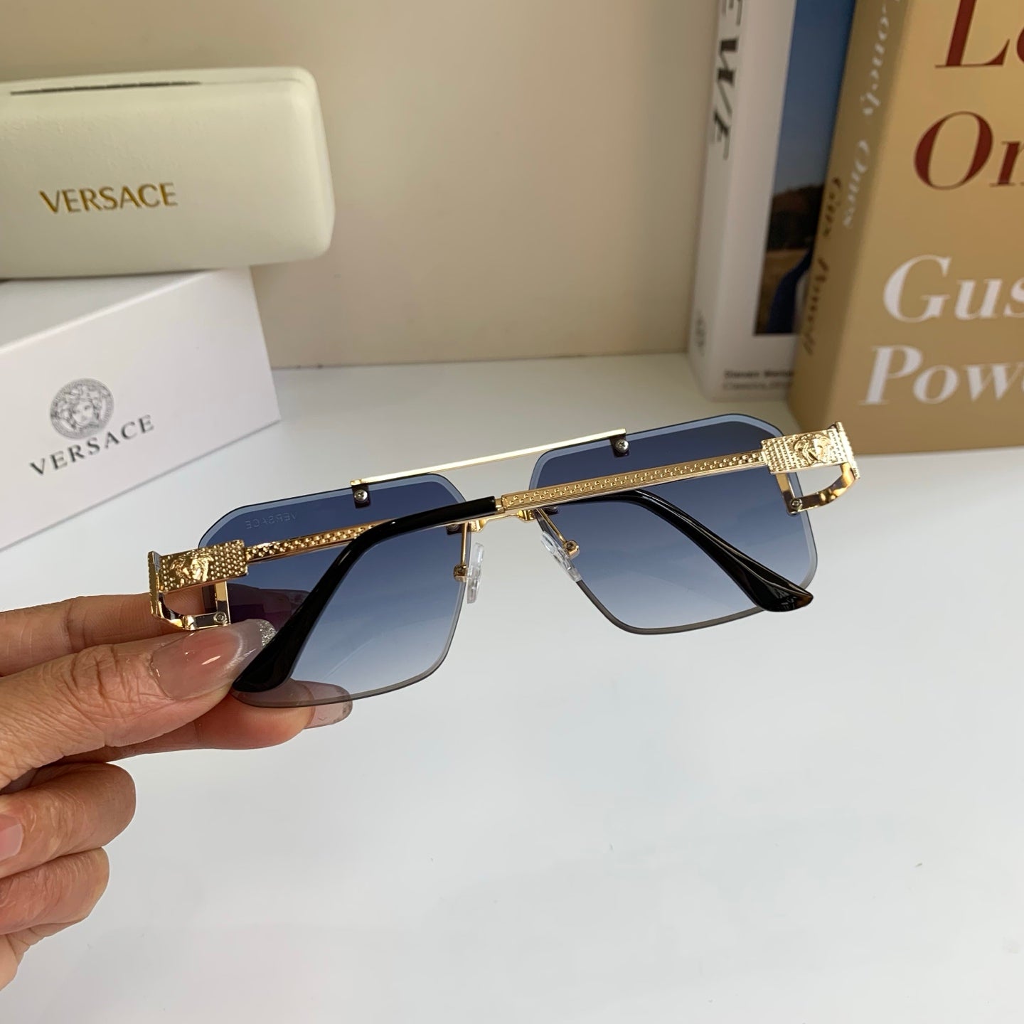 Versace Polarized Metal Square Blue Lens Sunglasses for Men & Women - detail image 8