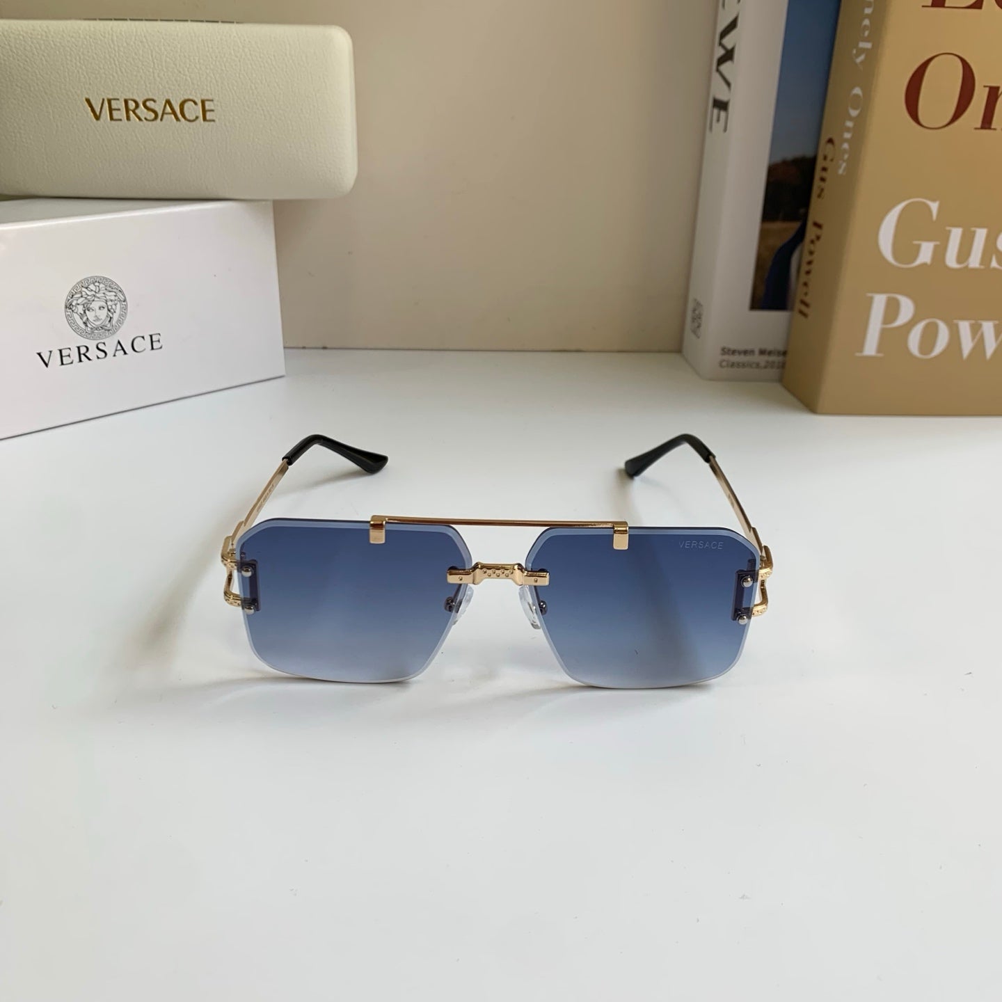 Versace Polarized Metal Square Blue Lens Sunglasses for Men & Women - detail image 4