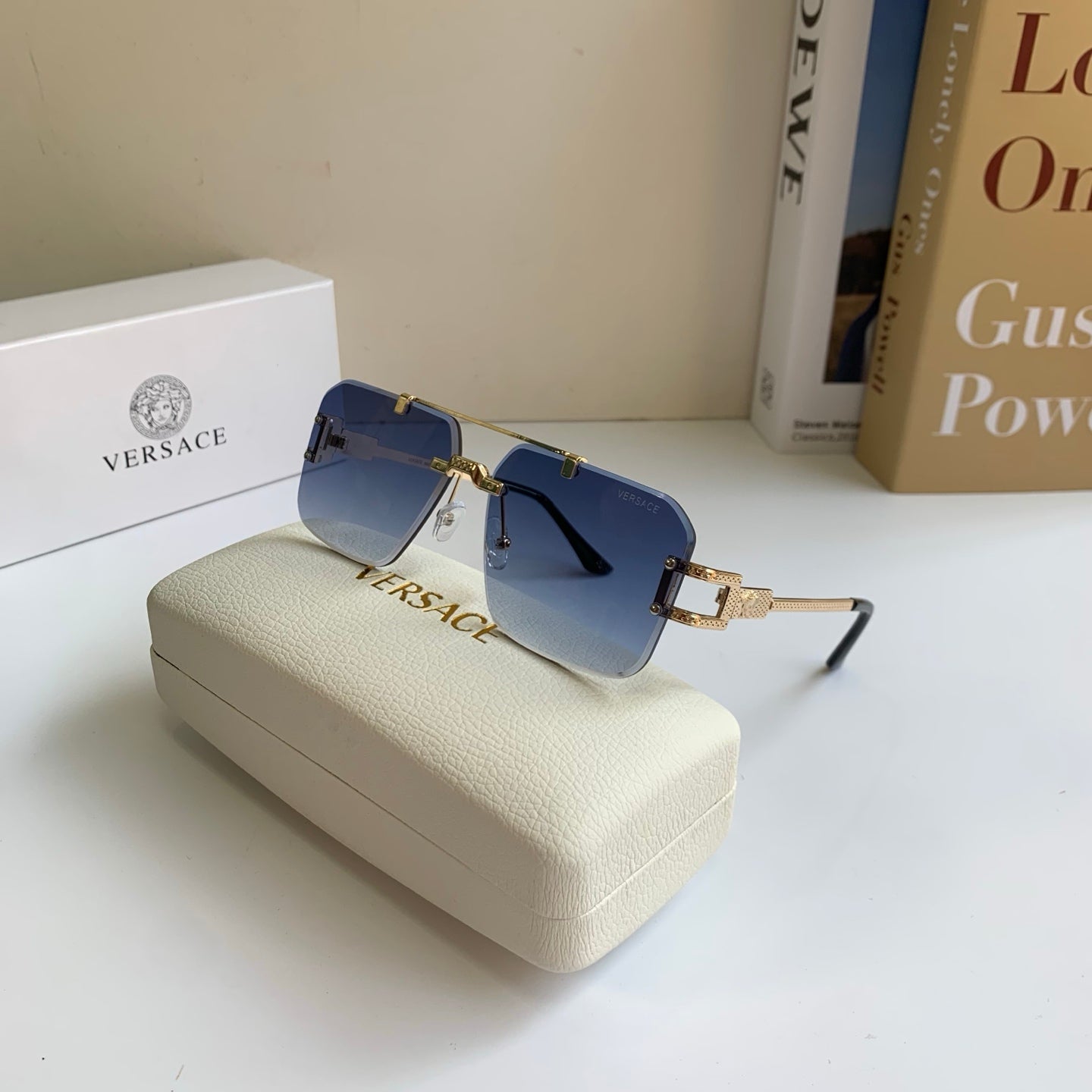 Versace Polarized Metal Square Blue Lens Sunglasses for Men & Women - detail image 5