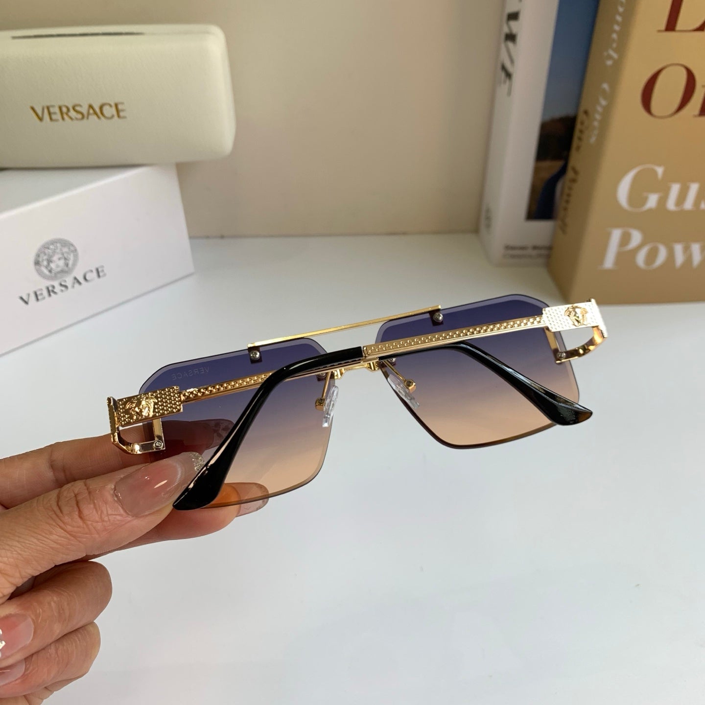 Versace Polarized Metal Square Silver Lens Sunglasses for Men & Women - 432779 - detail image 6
