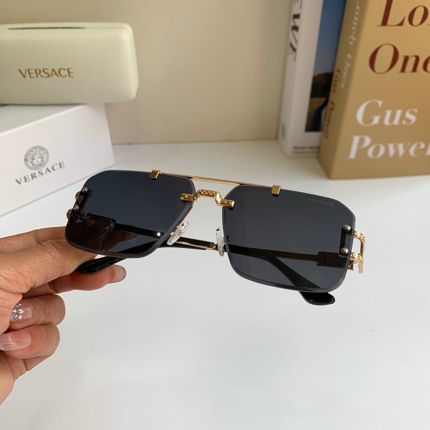 Versace Polarized Metal Square Silver Lens Sunglasses for Men & Women - 432780 - detail image 3