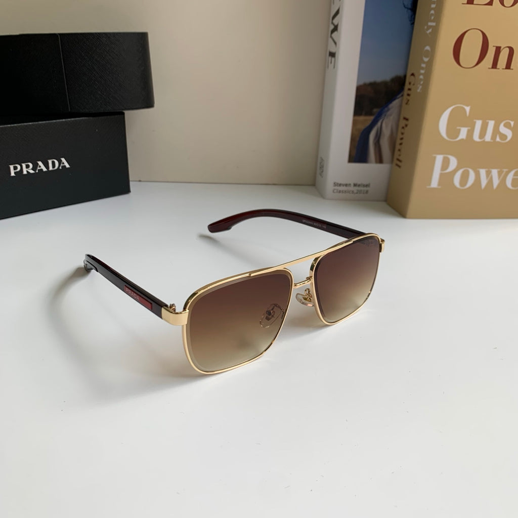 Prada Metal Square Brown Lens Sunglasses for Men & Women - 998097