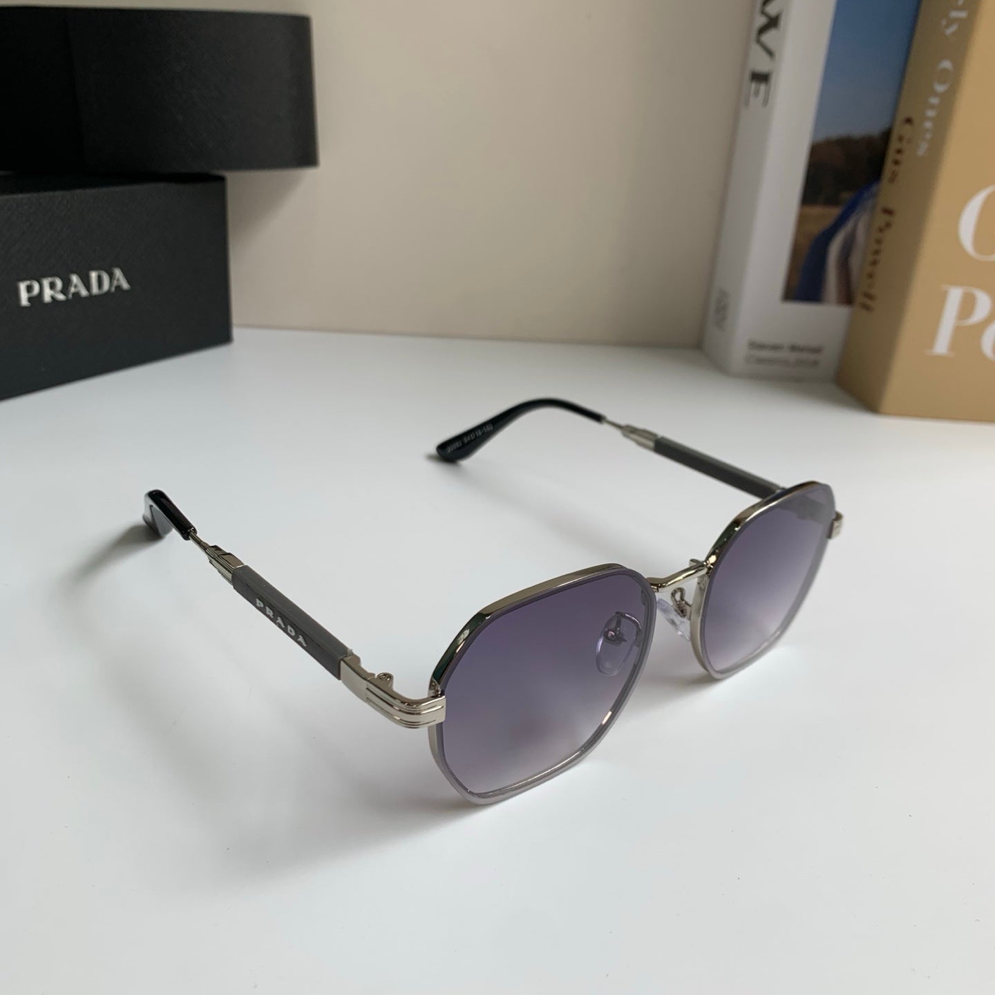Prada Metal Fashion Silver Lens Sunglasses for Men & Women - 382589