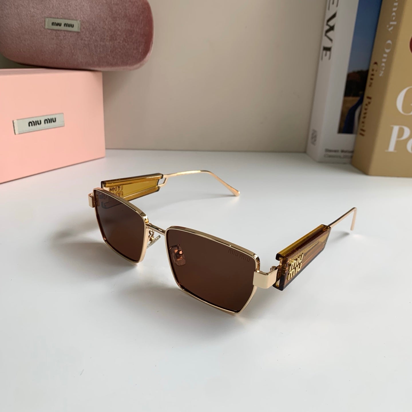 Miu Miu Metal Square Brown Lens Sunglasses for Men & Women - 383001 - detail image 2