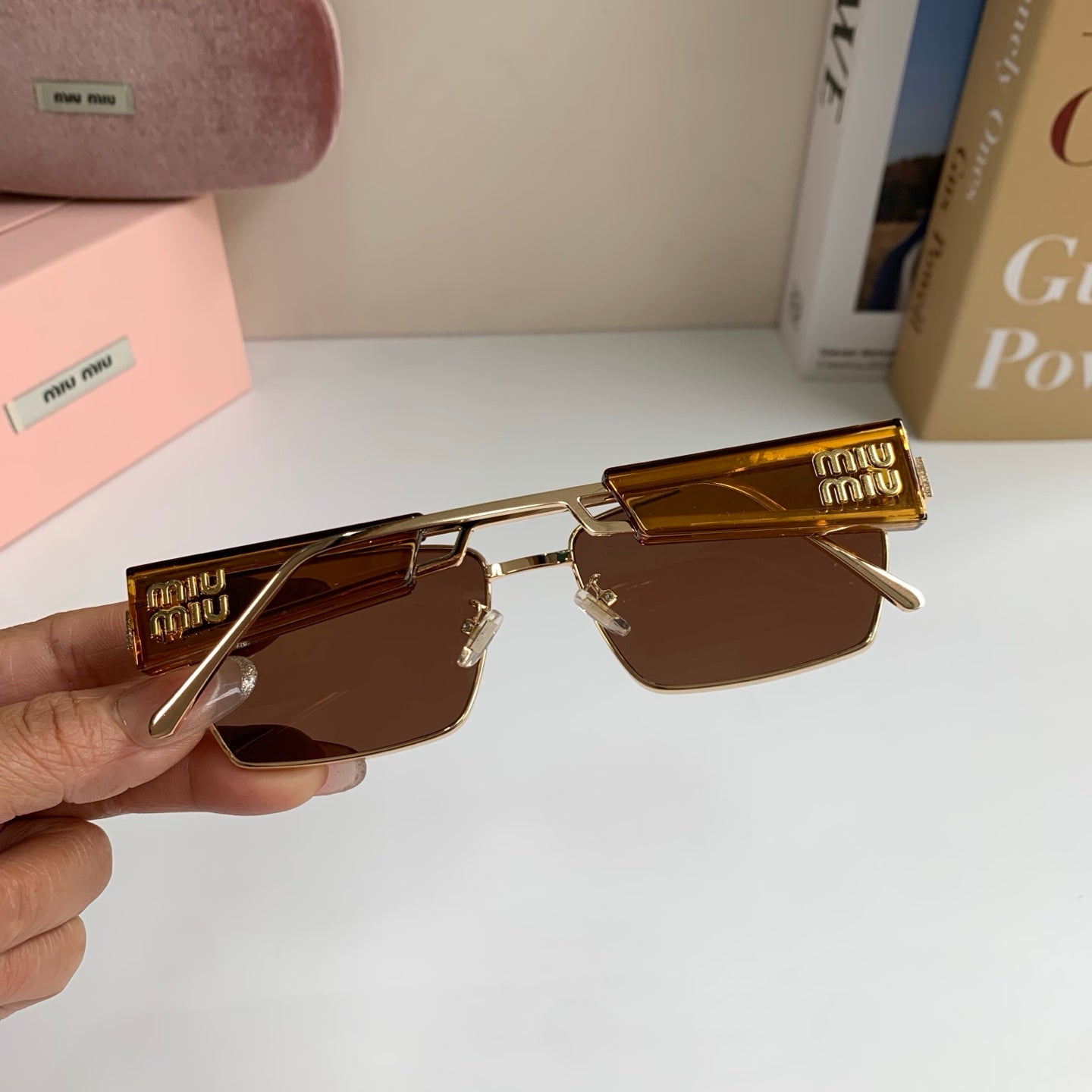 Miu Miu Metal Square Brown Lens Sunglasses for Men & Women - detail image 8
