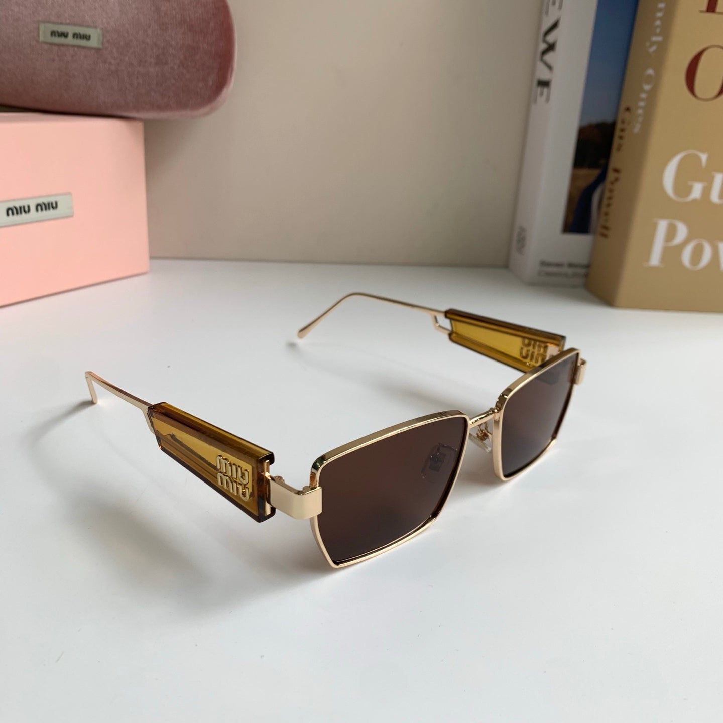Miu Miu Metal Square Brown Lens Sunglasses for Men & Women