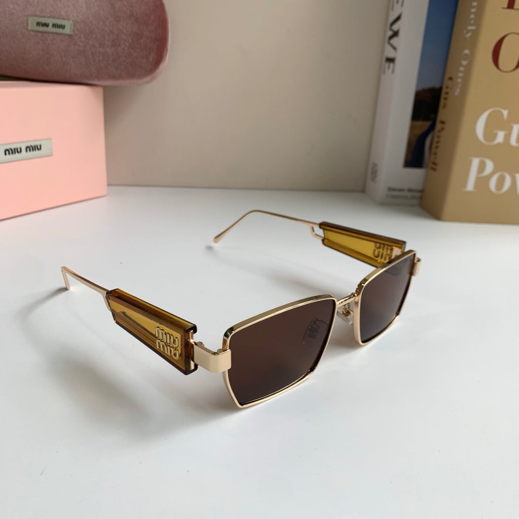 Miu Miu Metal Square Brown Lens Sunglasses for Men & Women - 383001