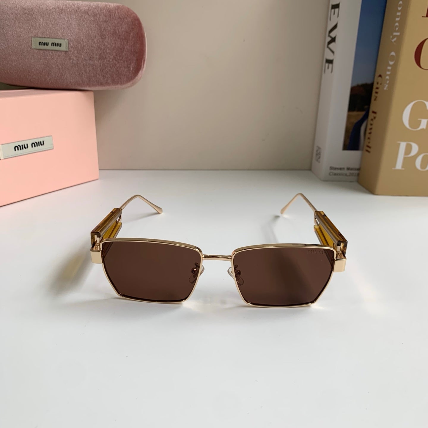 Miu Miu Metal Square Brown Lens Sunglasses for Men & Women - 383001 - detail image 5