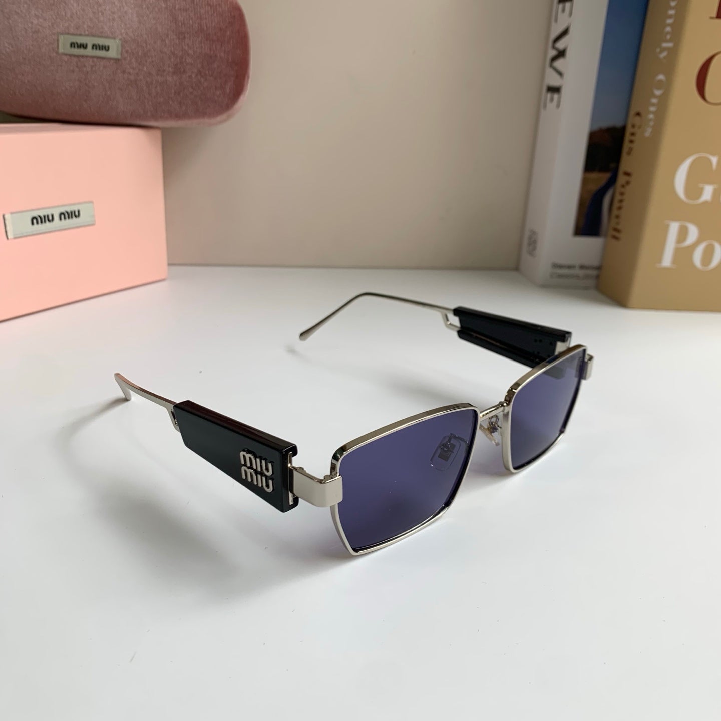 Miu Miu Metal Square Silver Lens Sunglasses for Men & Women - 466128
