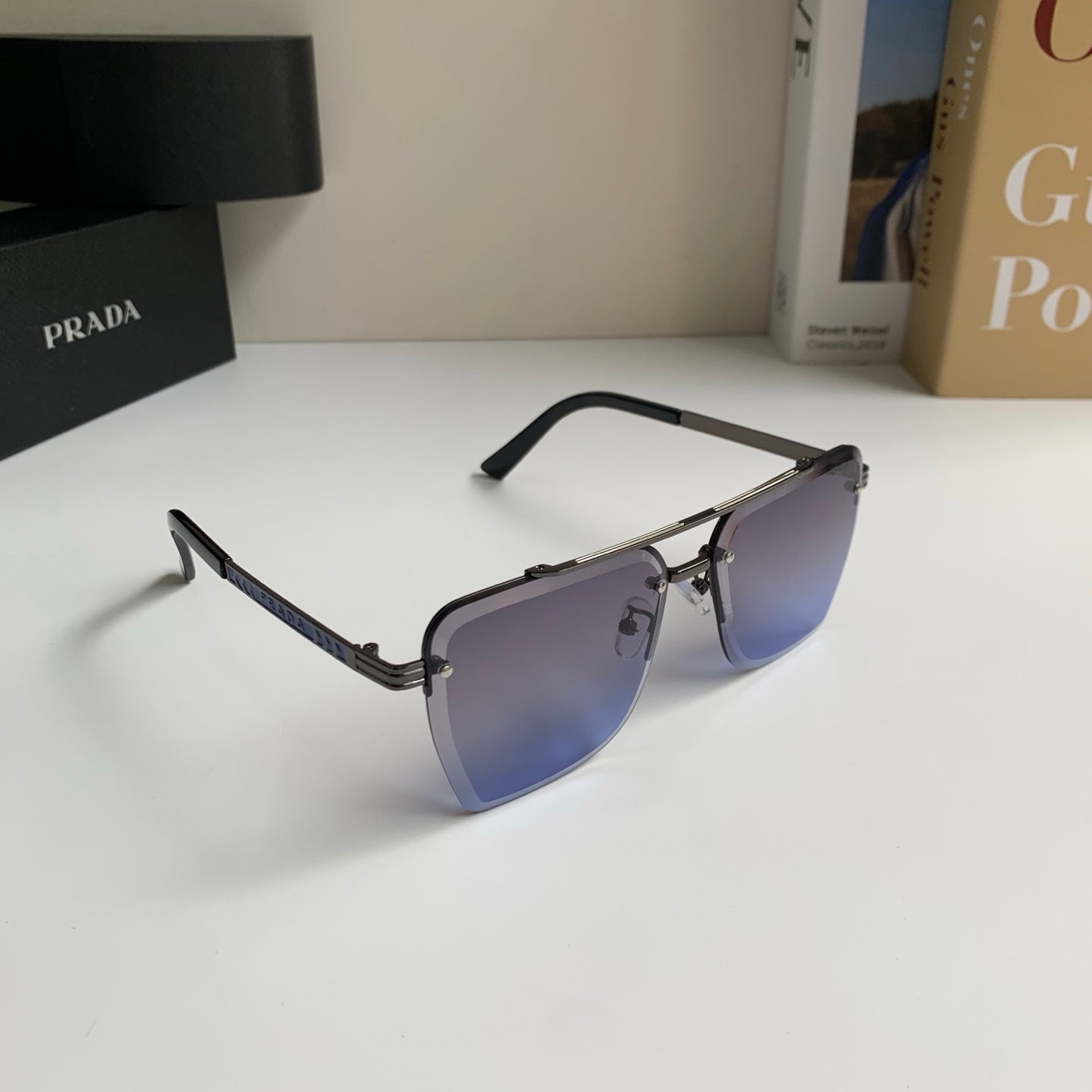 Prada Metal Fashion Silver Lens Sunglasses for Men & Women - 372143