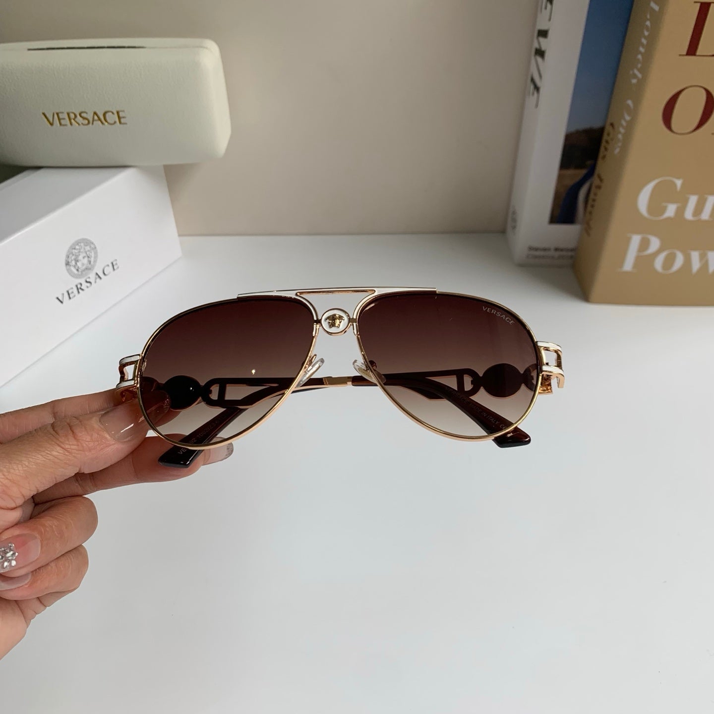 Versace Aviator Red Lens Sunglasses for Men & Women - detail image 4