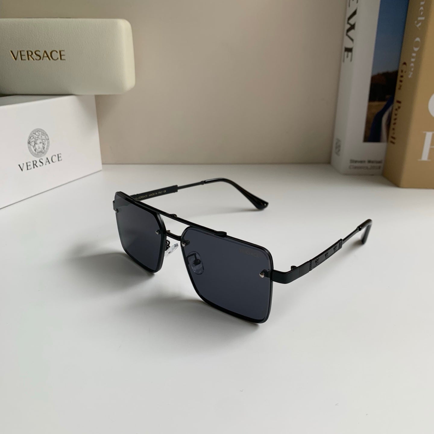 Versace Polarized Metal Square Silver Lens Sunglasses for Men & Women - 432803 - detail image 2