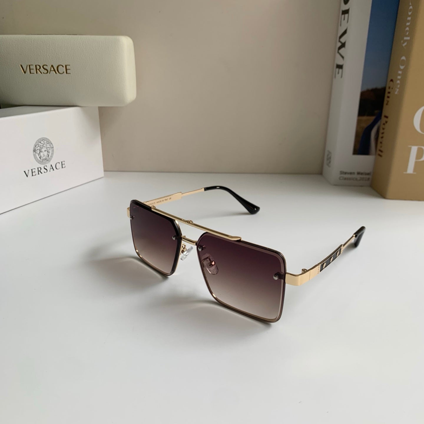 Versace Polarized Metal Square Silver Lens Sunglasses for Men & Women - 432804 - detail image 2