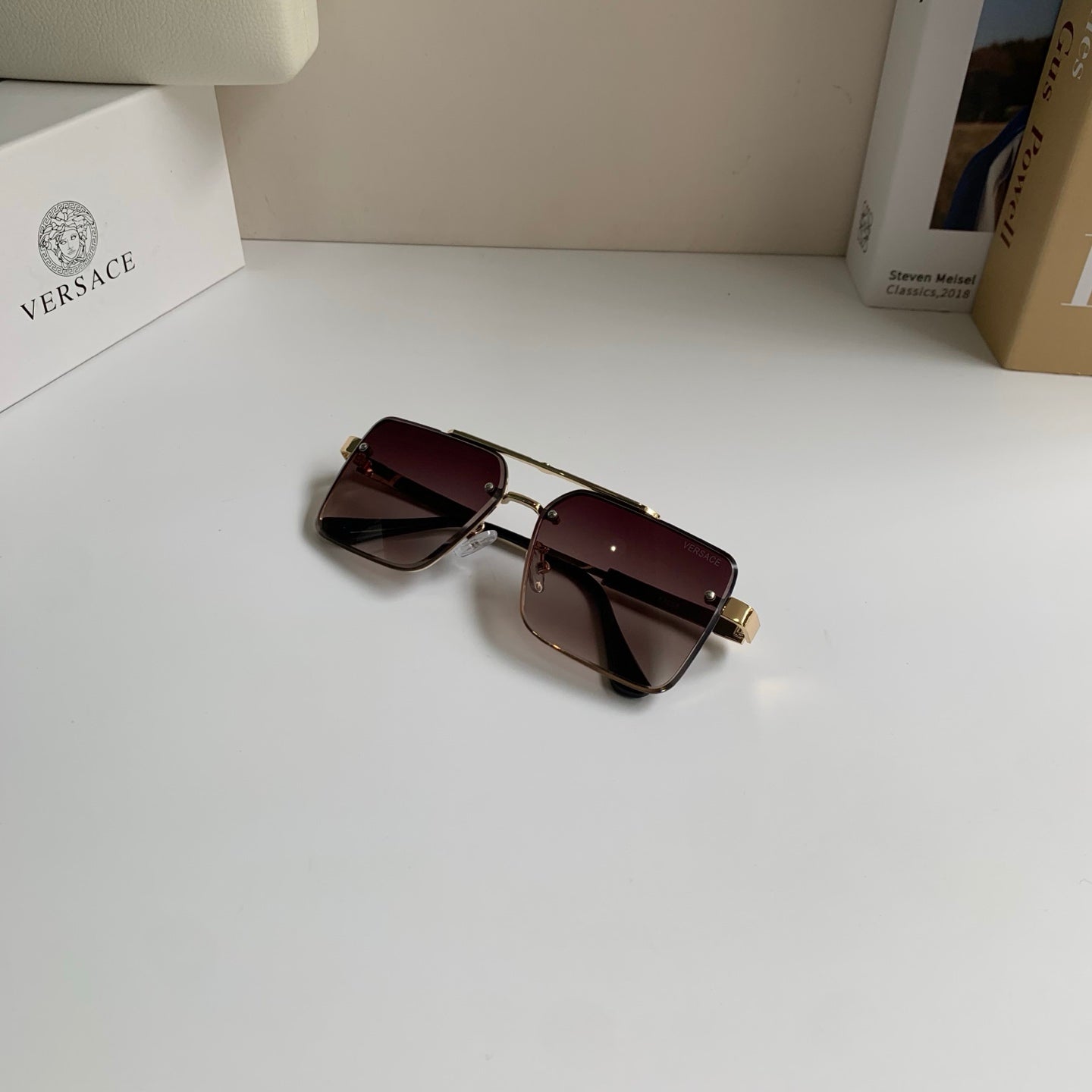 Versace Polarized Metal Square Silver Lens Sunglasses for Men & Women - 432804 - detail image 5