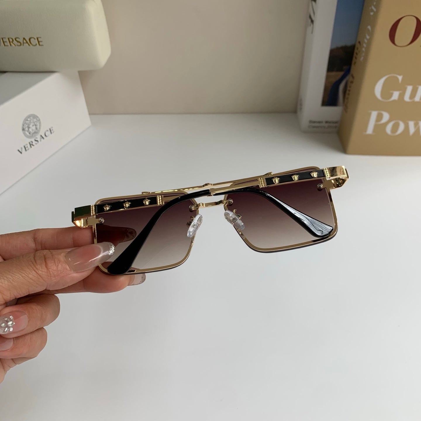 Versace Polarized Metal Square Silver Lens Sunglasses for Men & Women - 432804 - detail image 6