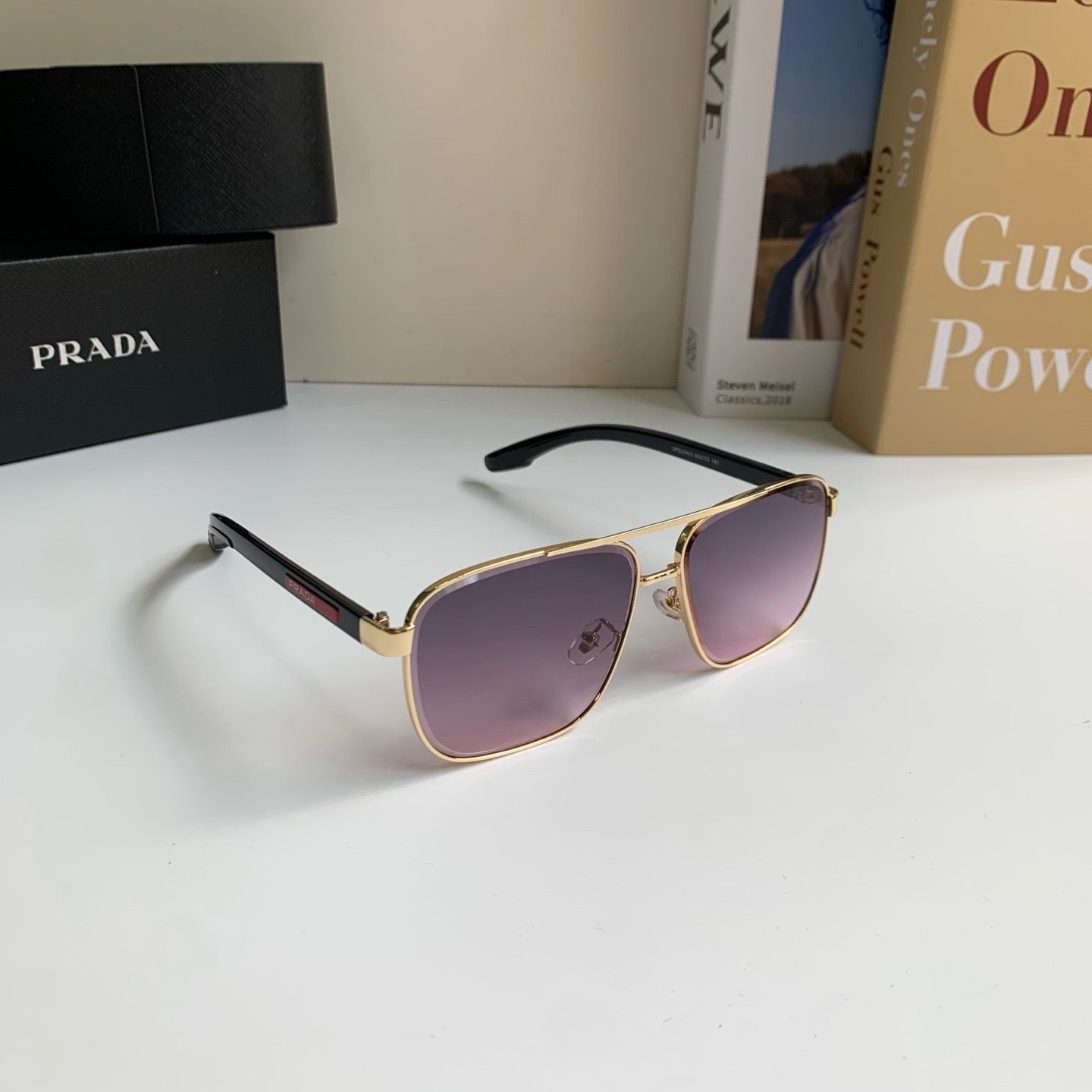 Prada Metal Square Silver Lens Sunglasses for Men & Women - 358445