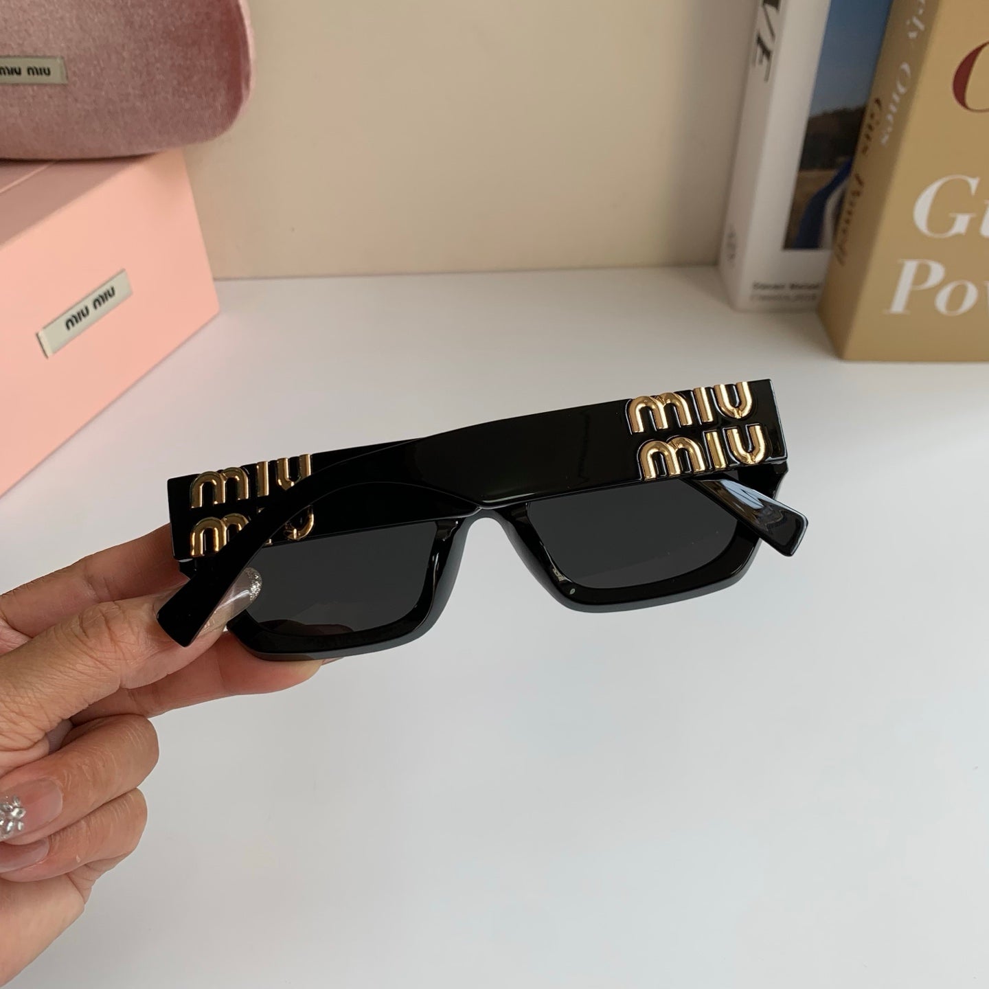 Miu Miu Square Gold Lens Sunglasses for Men & Women - detail image 8