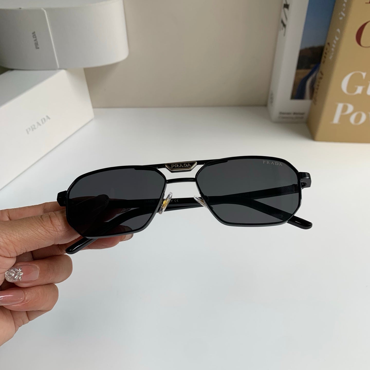 Prada Metal Fashion Silver Lens Sunglasses for Men & Women - 382594 - detail image 4